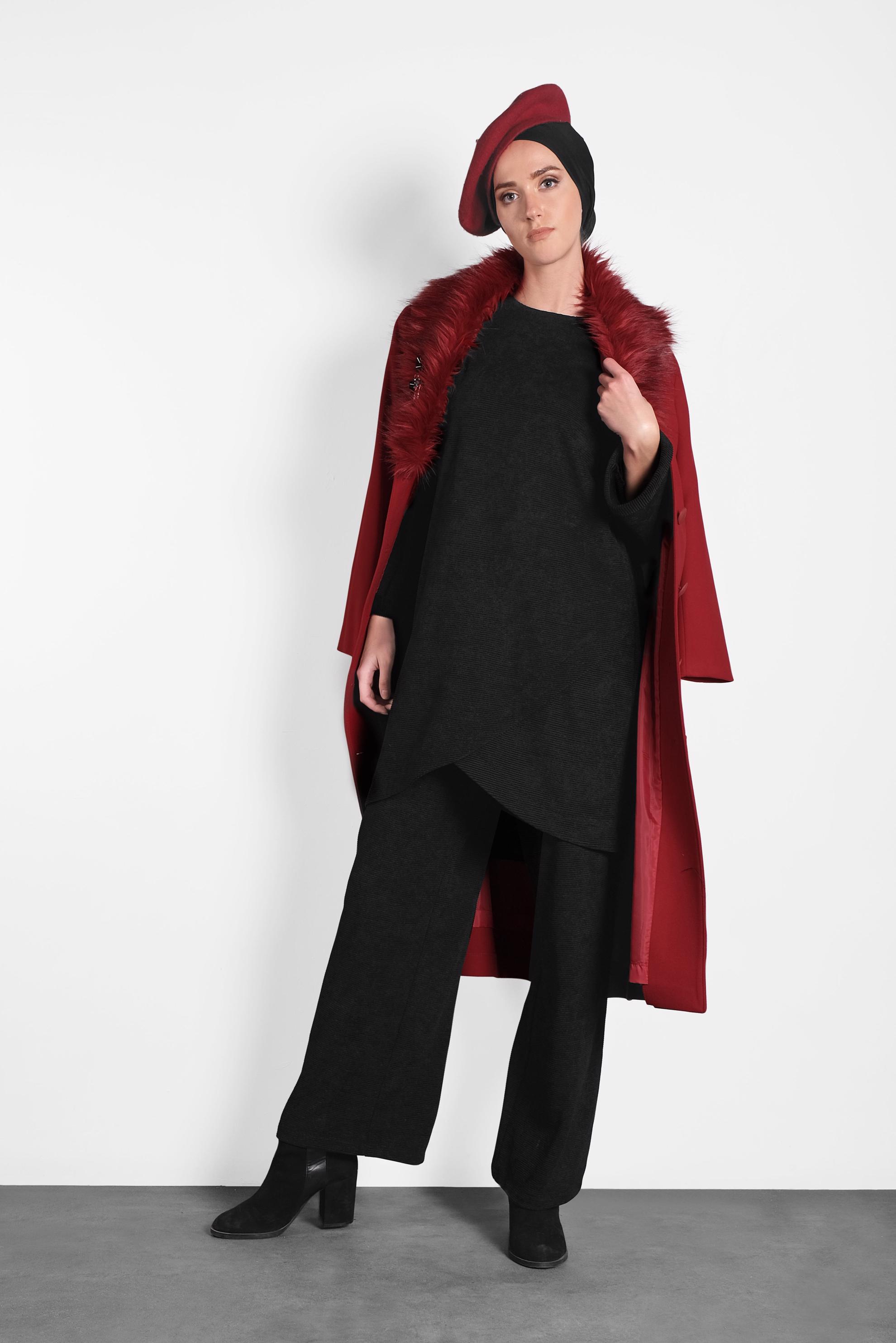 Tesettür giyim SİYAH FİTİLLİ KADİFE PANTOLONLU TAKIM 40268