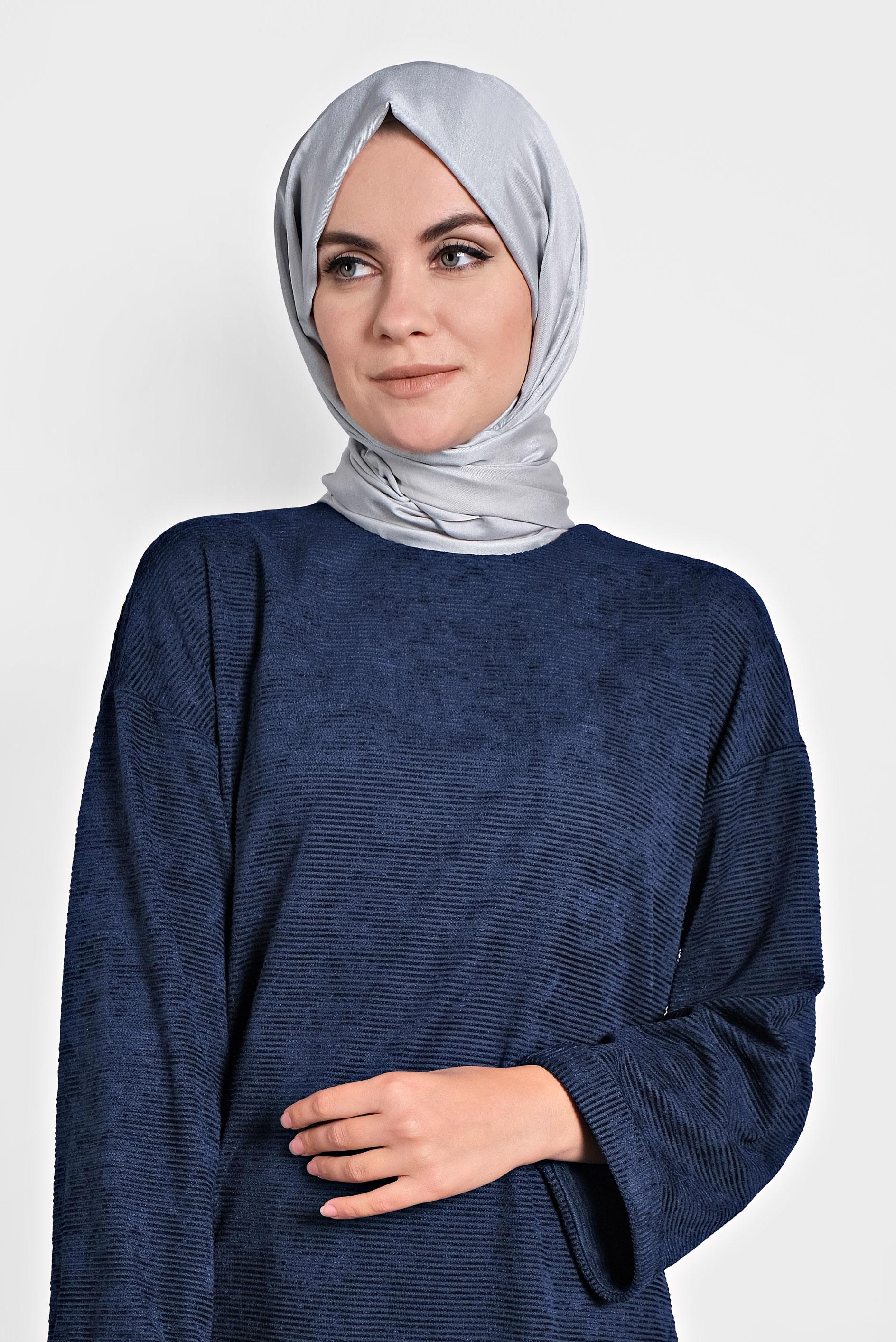 Tesettür giyim LACİVERT FİTİLLİ KADİFE PANTOLONLU TAKIM 40268