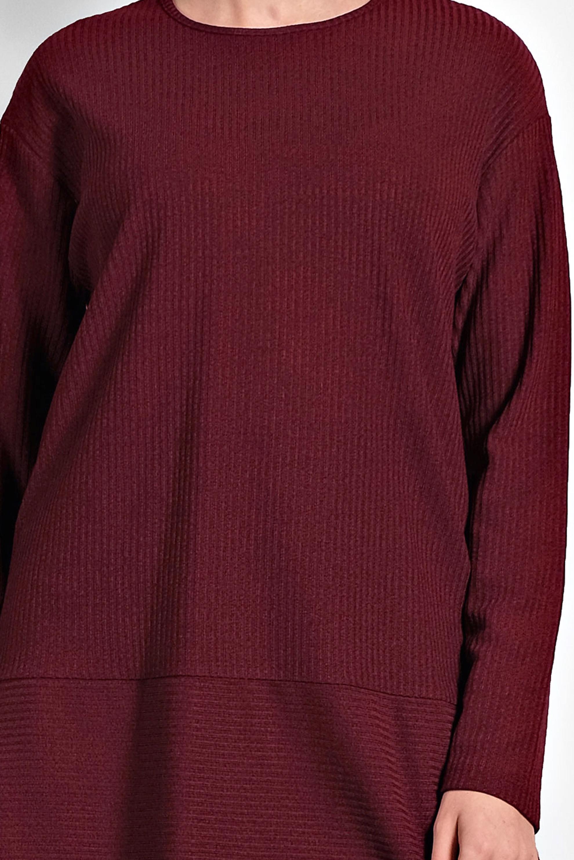 Tesettür giyim BORDO ASİMETRİK KESİM TRİKO İKİLİ PANTOLONLU TAKIM 40296