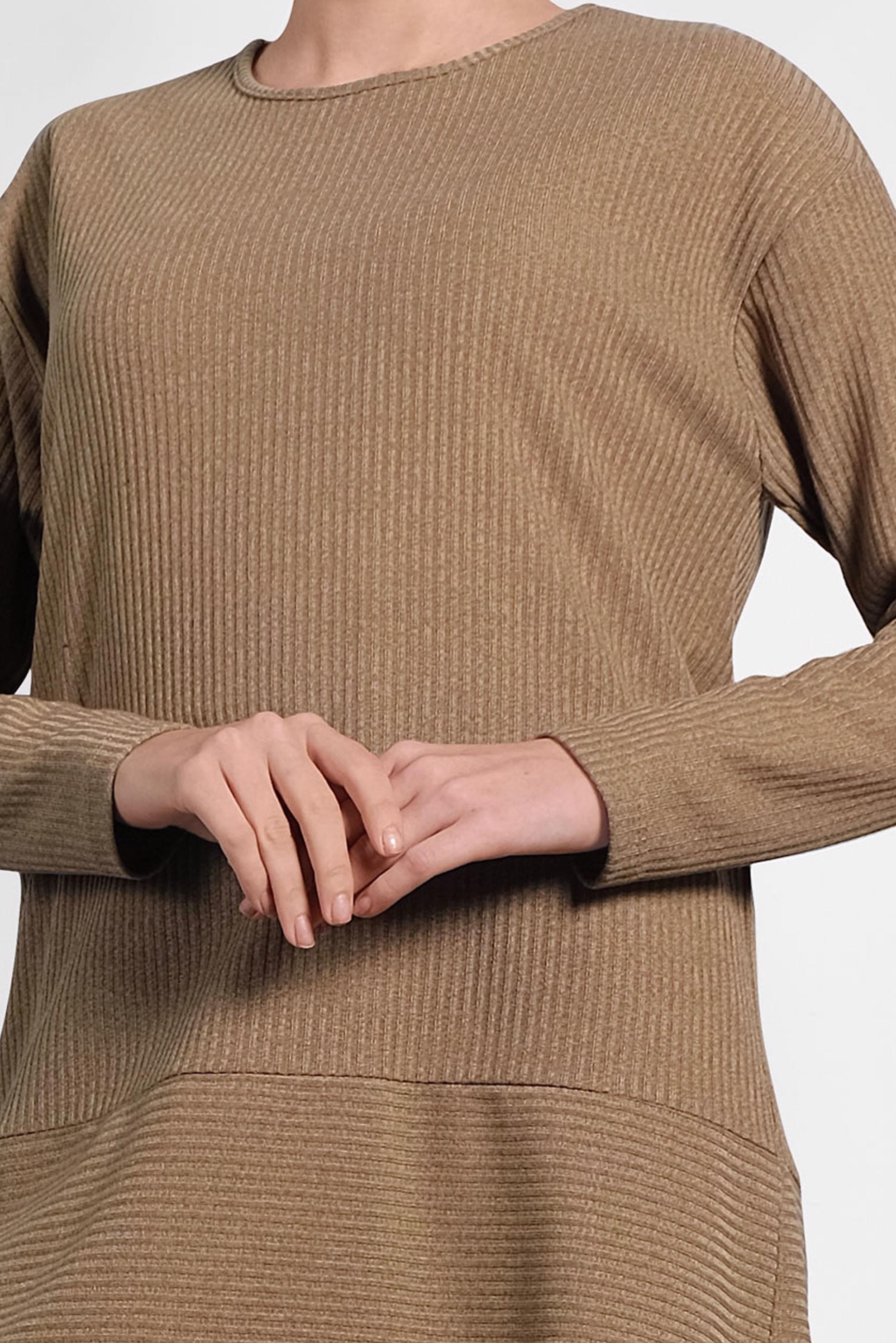 Tesettür giyim KAHVE ASİMETRİK KESİM TRİKO İKİLİ PANTOLONLU TAKIM 40296