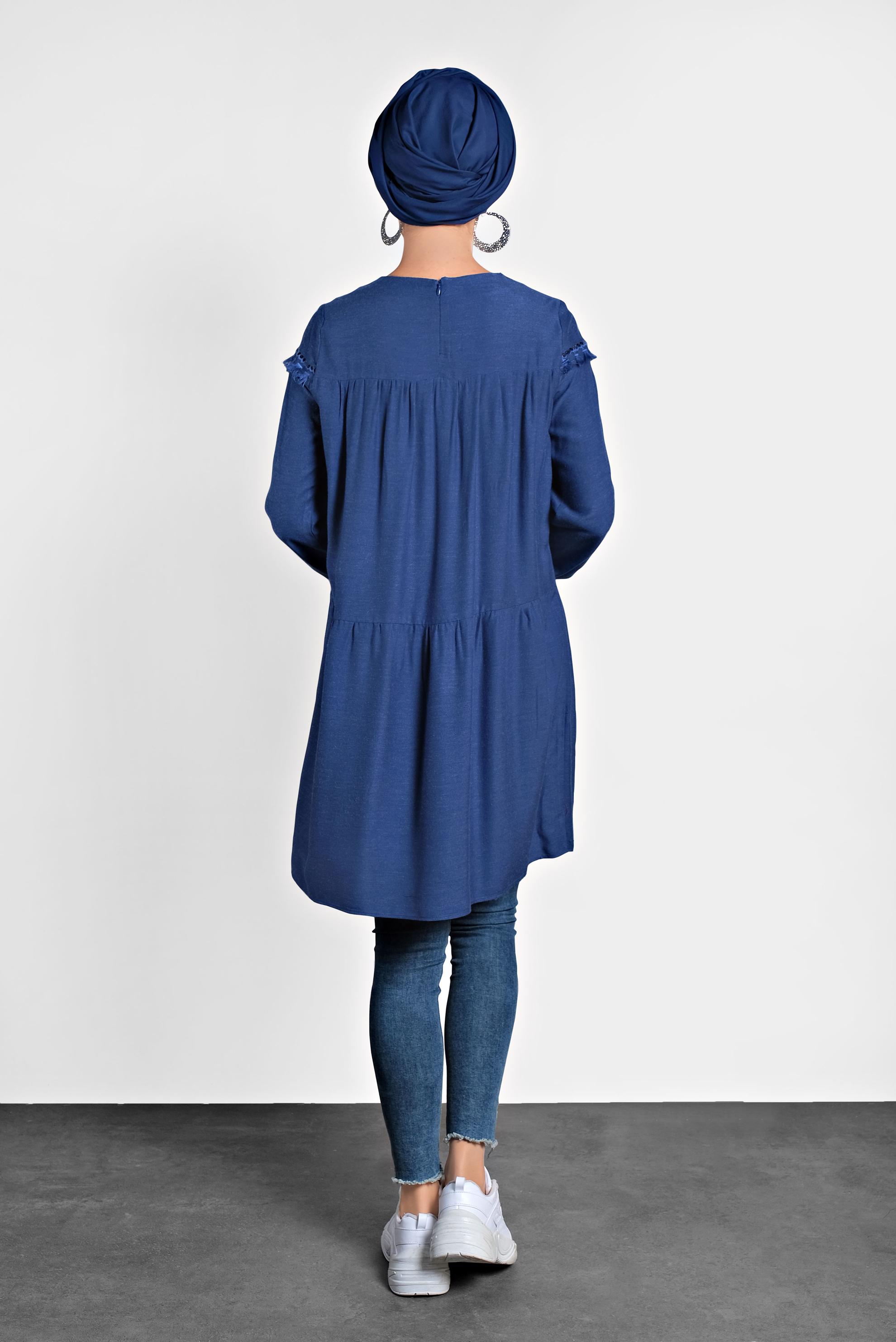 Tesettür giyim LACİVERT PÜSKÜLLÜ PULLU PAYETLİ TUNİK 40116