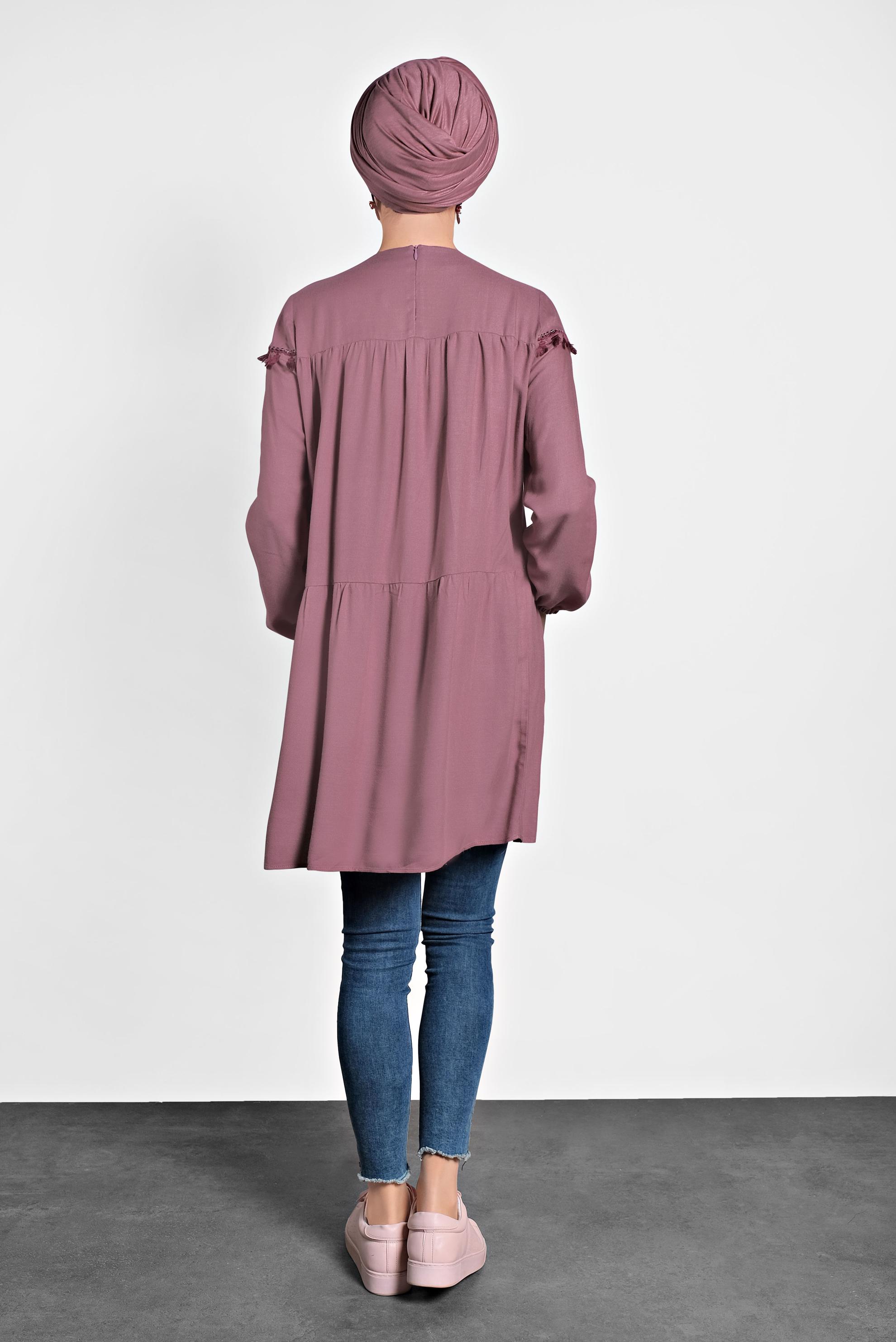 Tesettür giyim PEMBE PÜSKÜLLÜ PULLU PAYETLİ TUNİK 40116