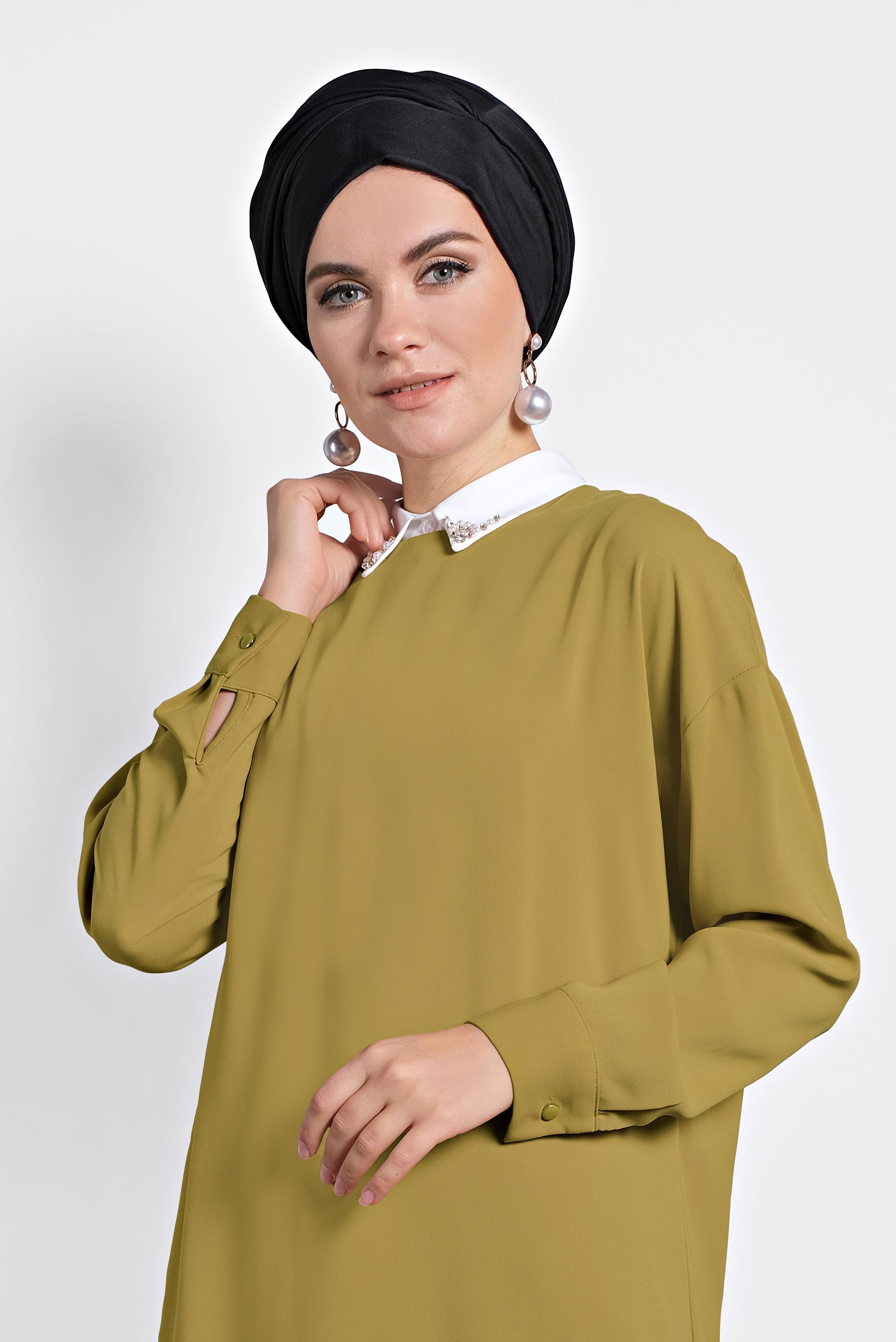 Tesettür giyim SARI ASİMETRİK KESİM TUNİK 40168