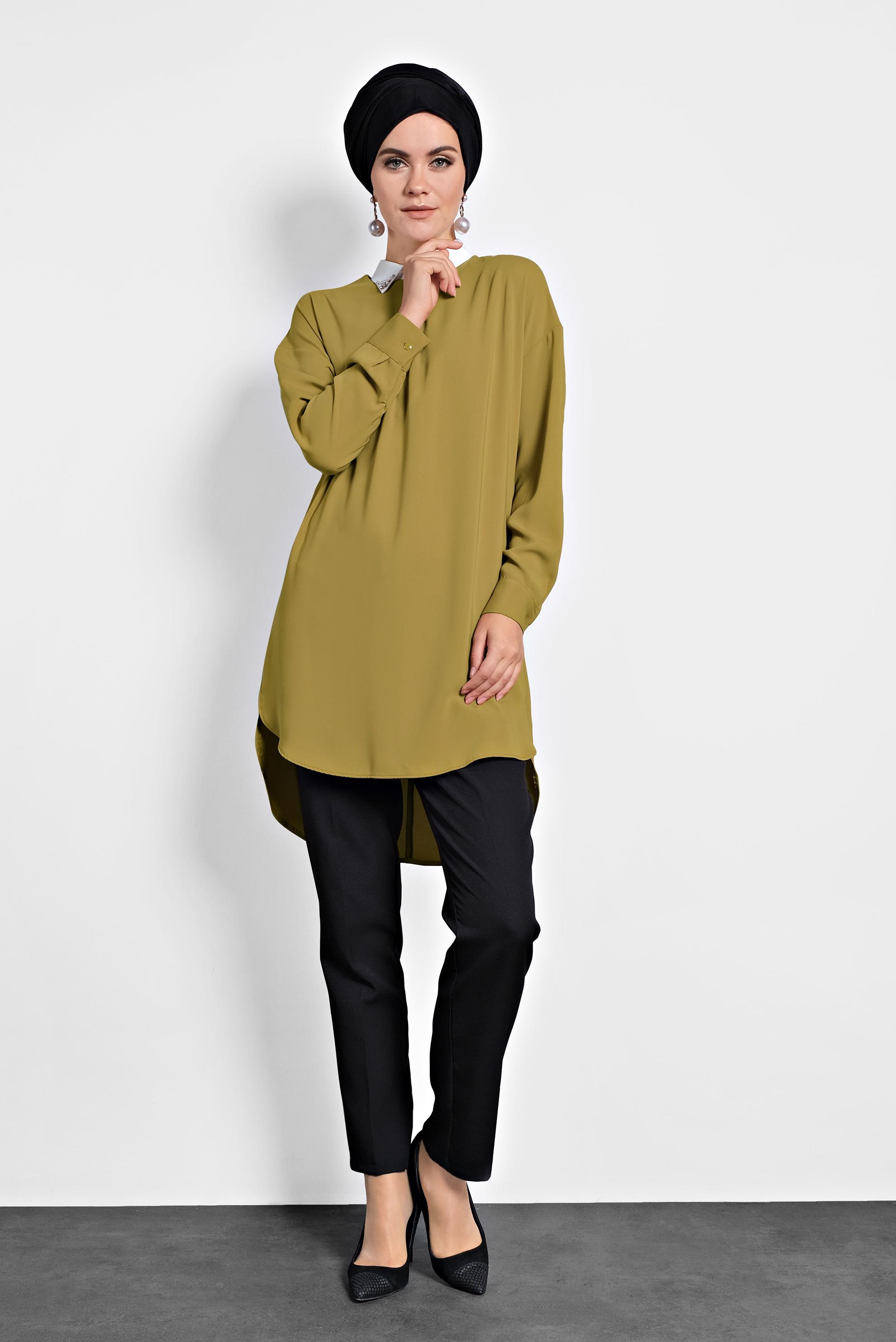 Tesettür giyim SARI ASİMETRİK KESİM TUNİK 40168