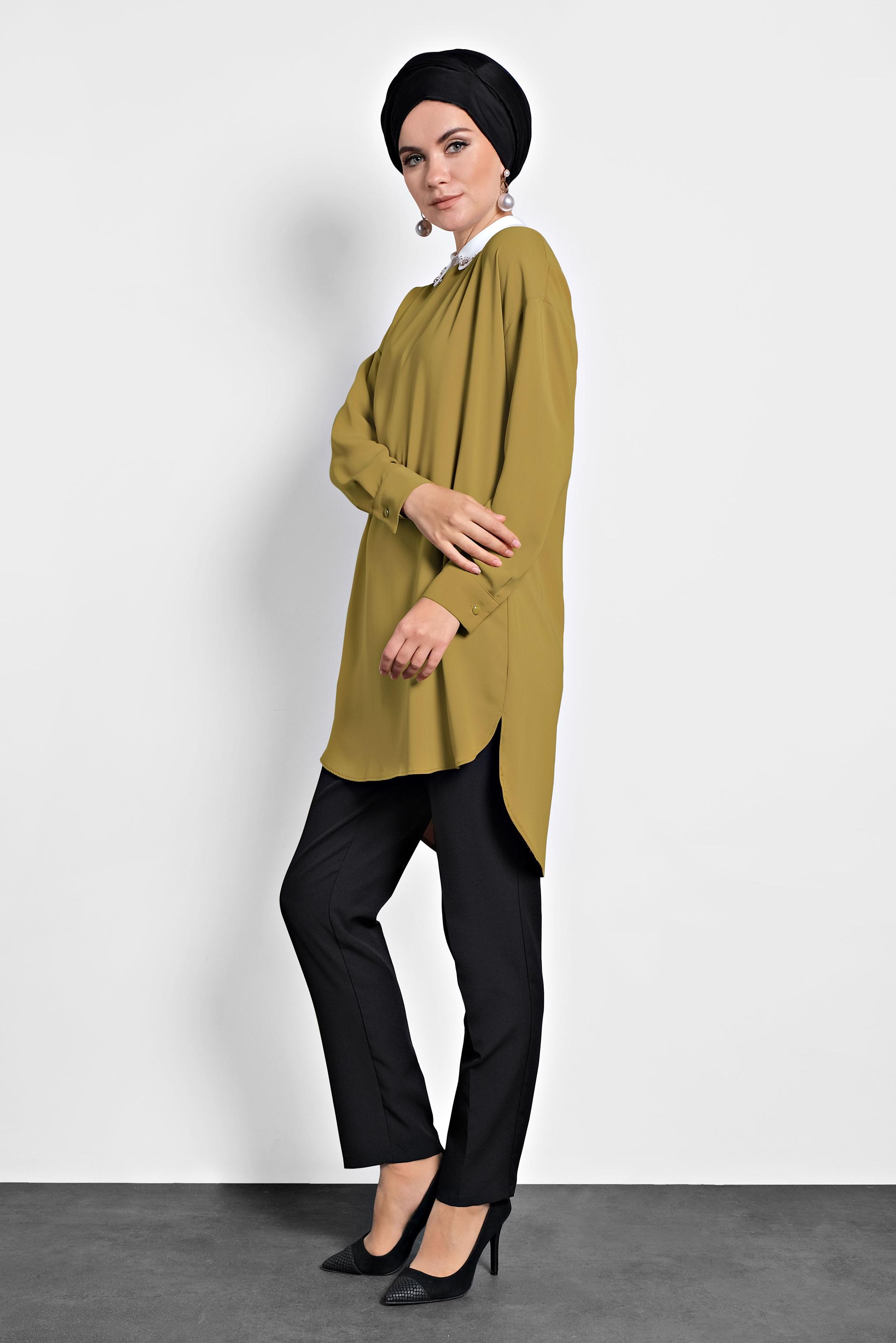 Tesettür giyim SARI ASİMETRİK KESİM TUNİK 40168