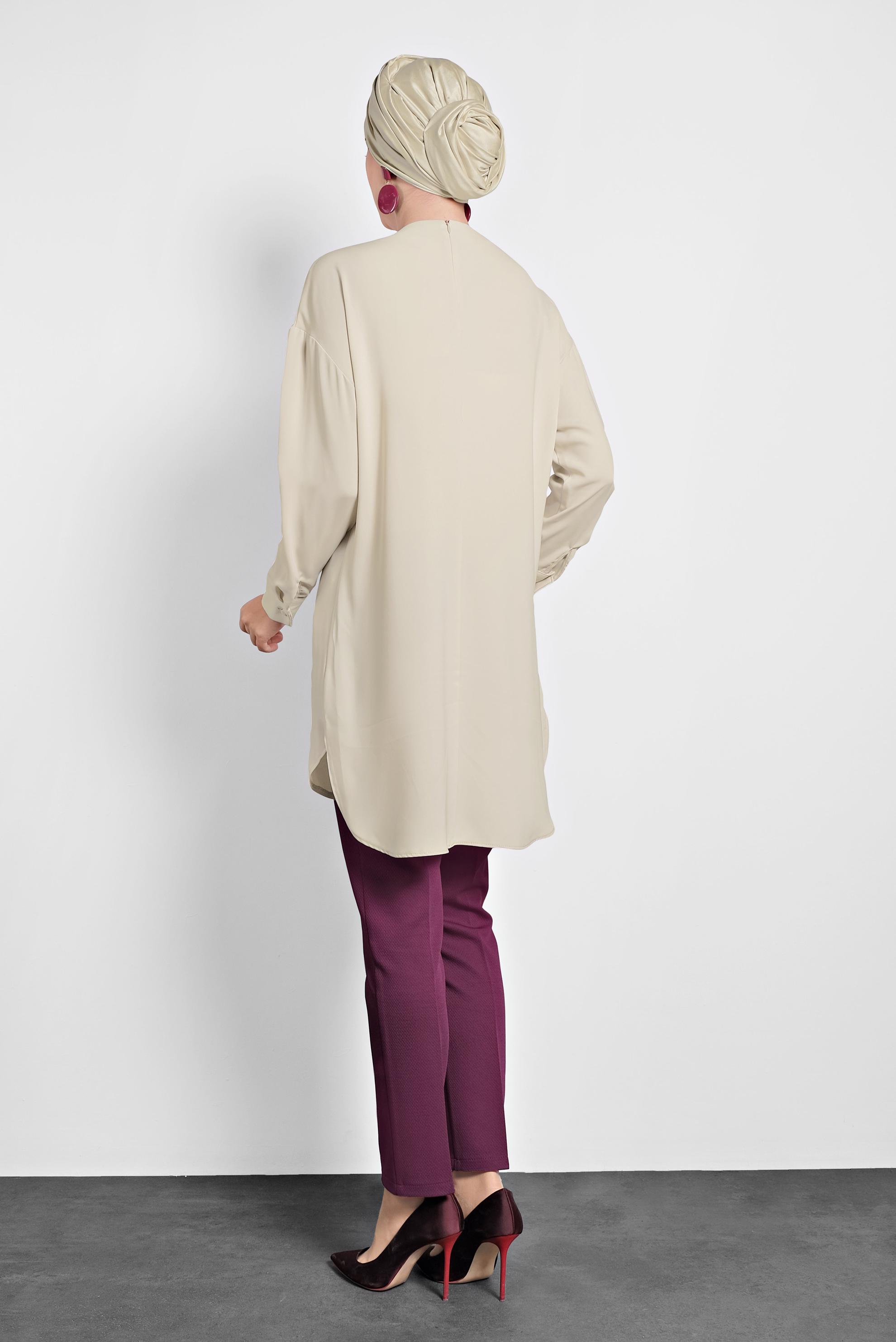 Tesettür giyim BEJ ASİMETRİK KESİM TUNİK 40168