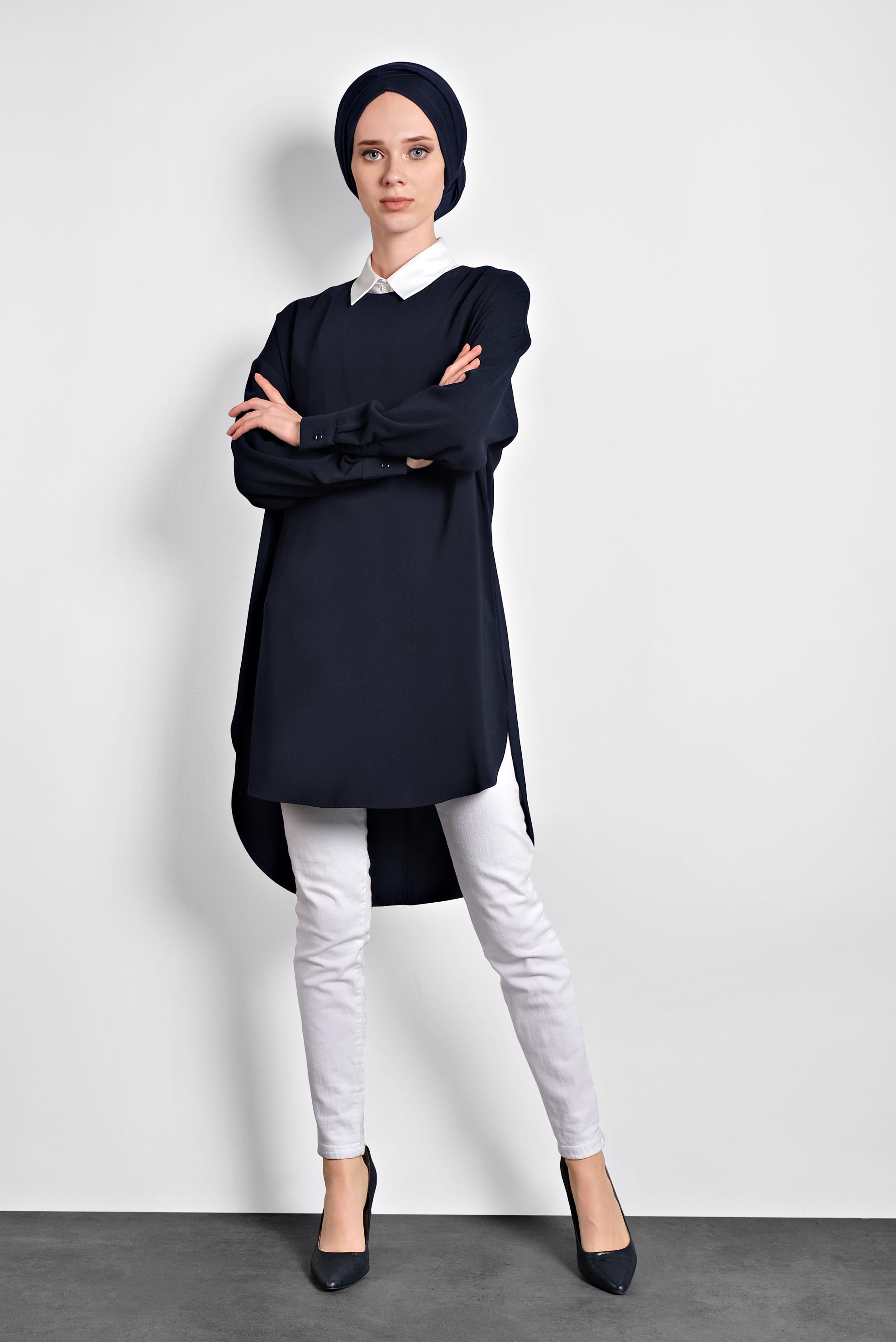 Tesettür giyim LACİVERT ASİMETRİK KESİM TUNİK 40168