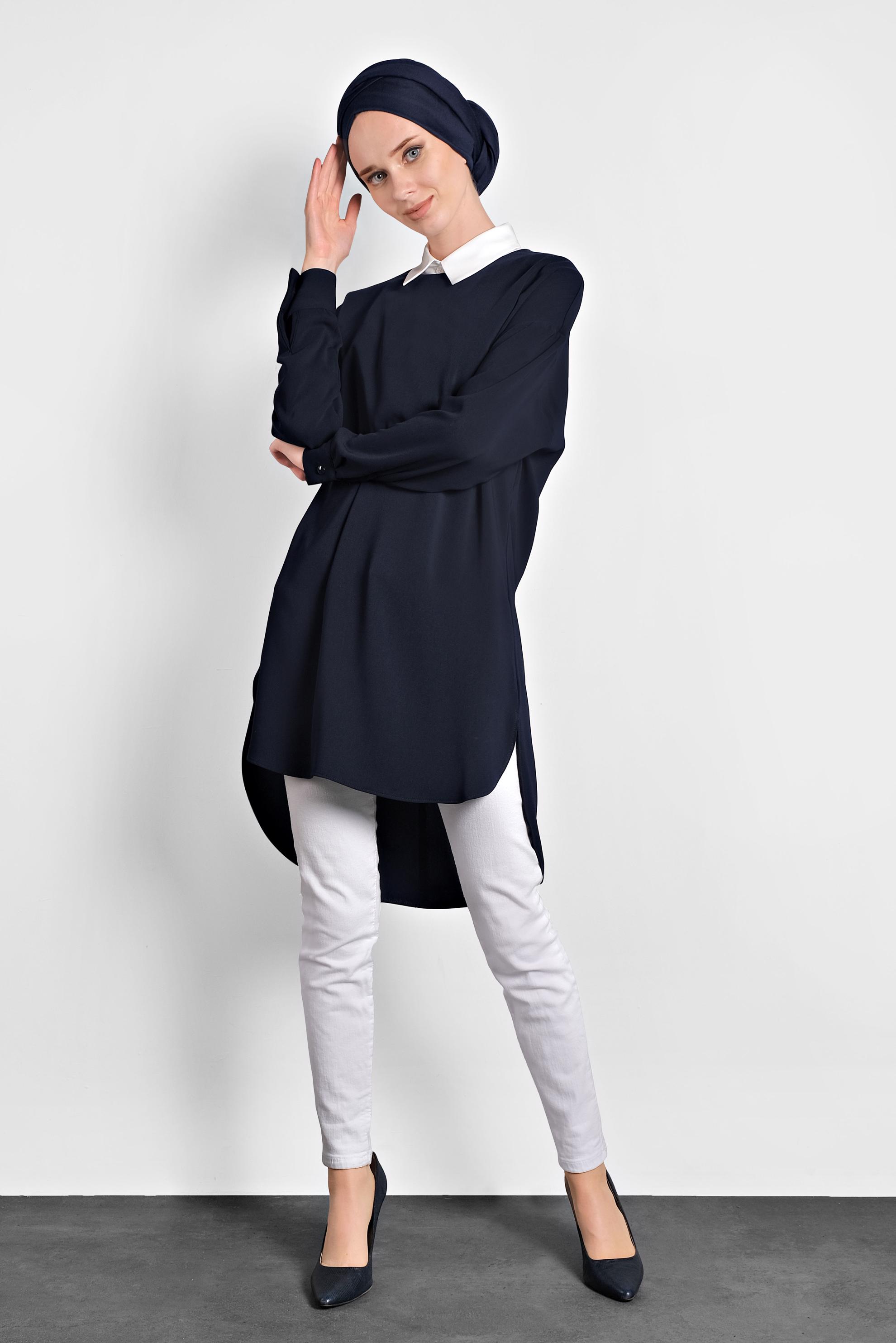 Tesettür giyim LACİVERT ASİMETRİK KESİM TUNİK 40168