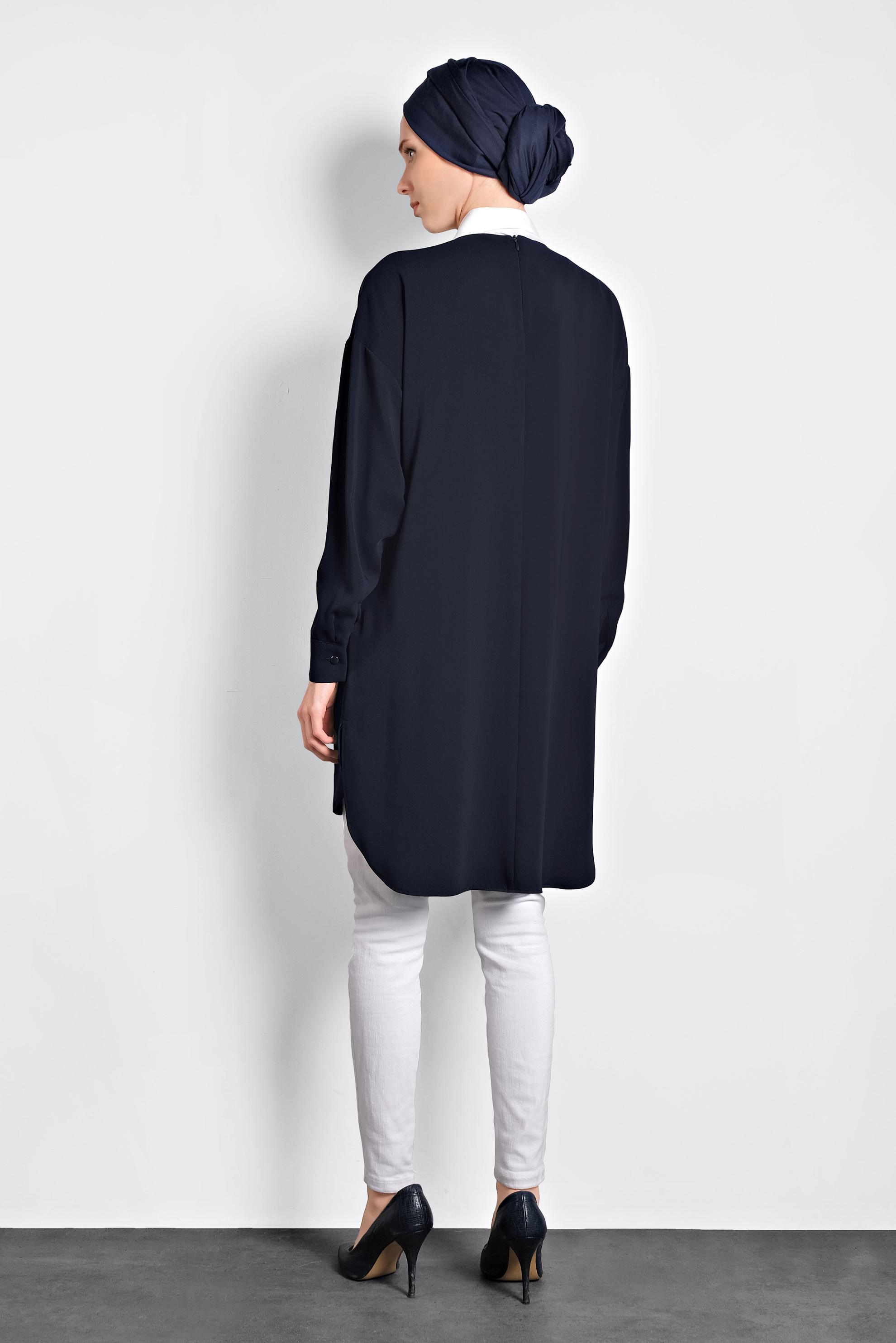 Tesettür giyim LACİVERT ASİMETRİK KESİM TUNİK 40168