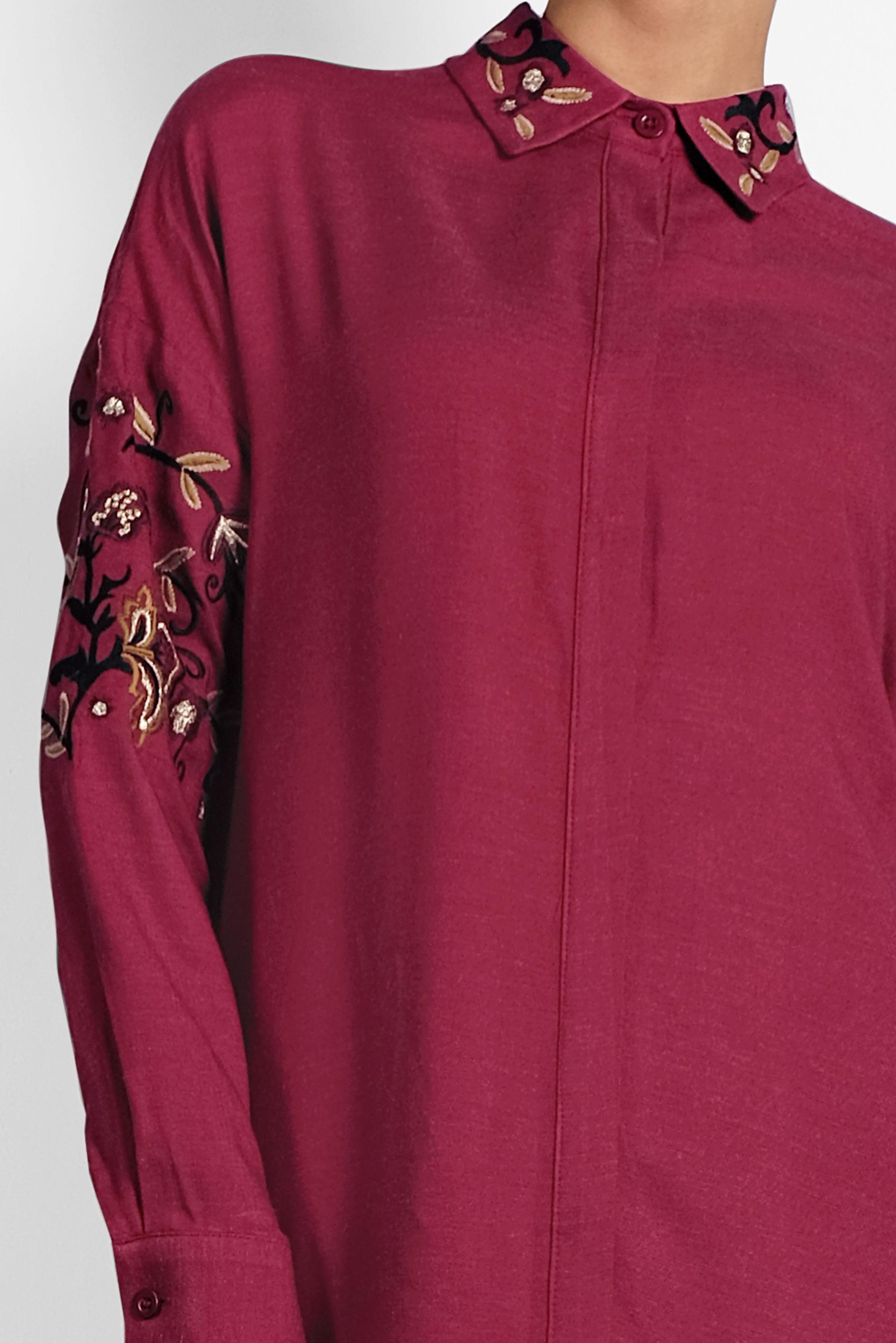 Tesettür giyim BORDO ÇİÇEK NAKIŞLI TUNİK 40238