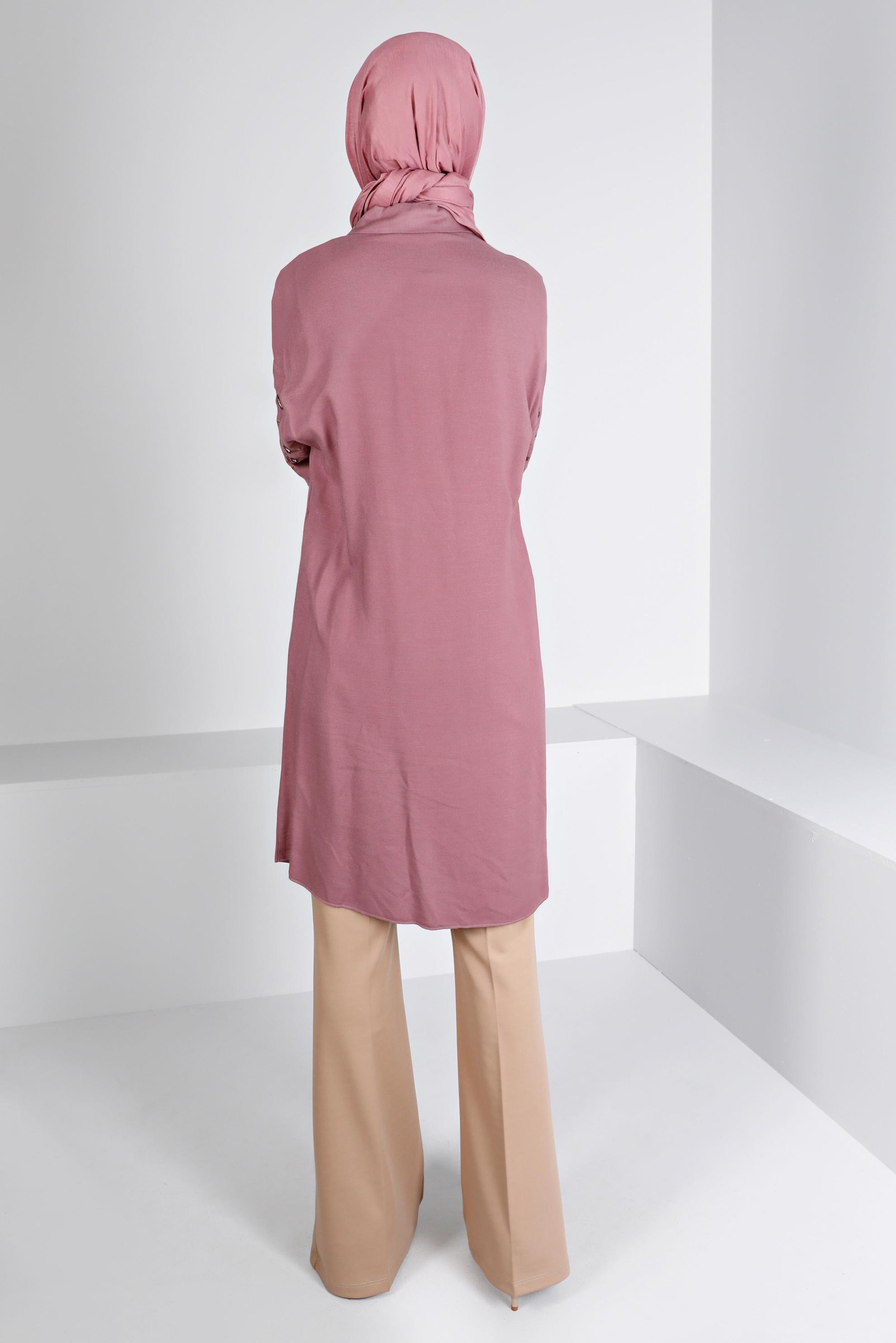 Tesettür giyim PUDRA ÇİÇEK NAKIŞLI TUNİK 40238