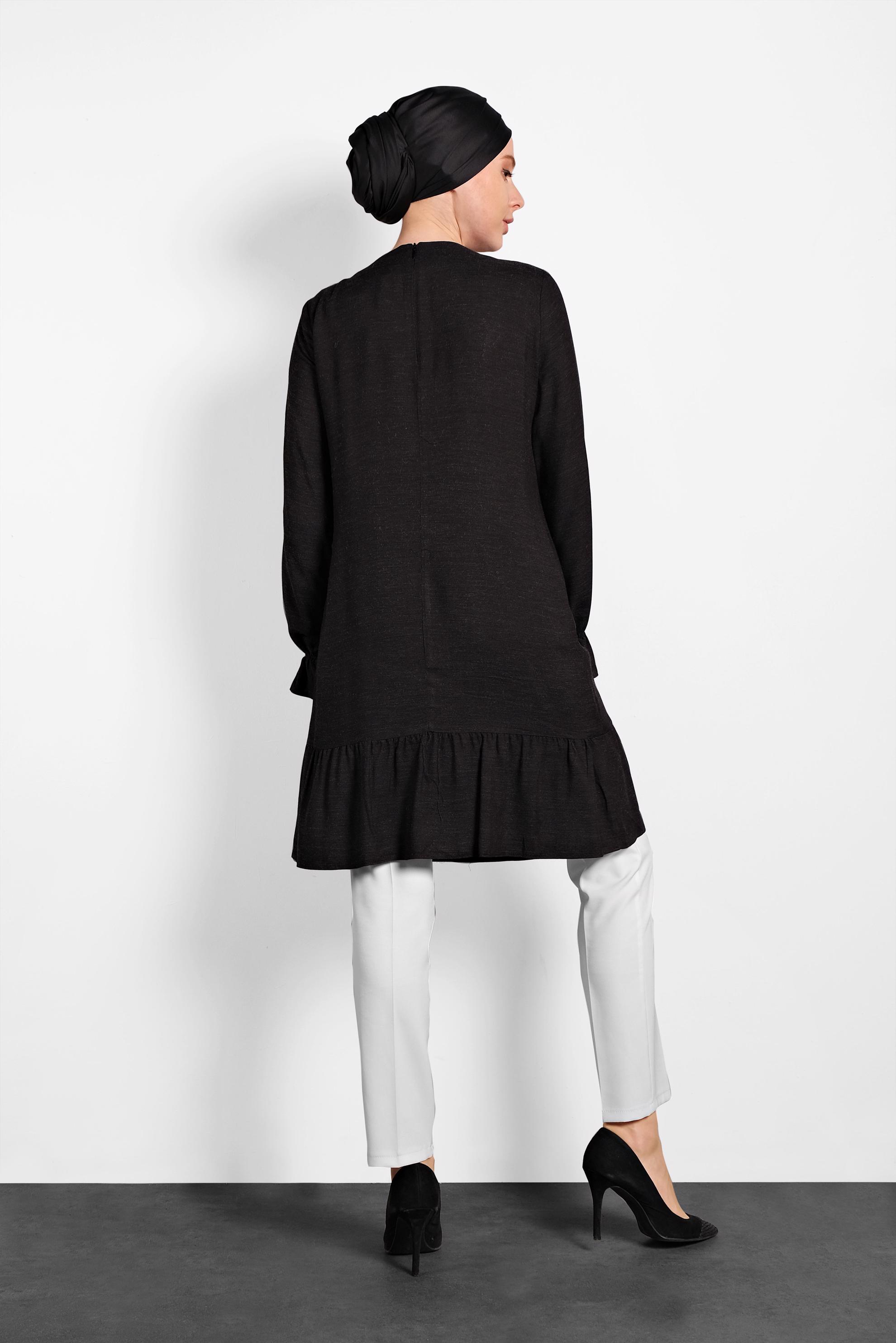 Tesettür giyim SİYAH PÜSKÜLLÜ TUNİK 40290