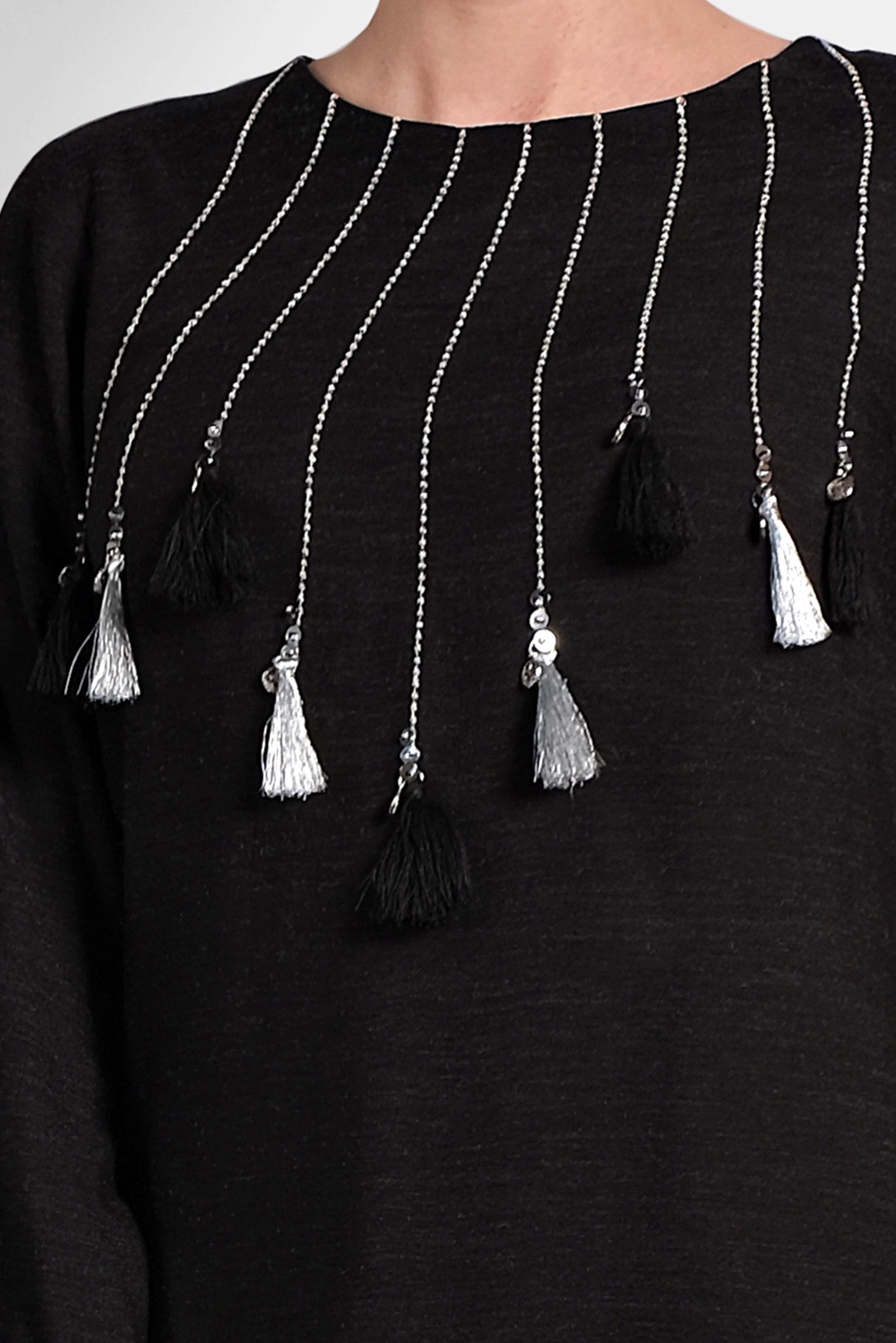 Tesettür giyim SİYAH PÜSKÜLLÜ TUNİK 40290