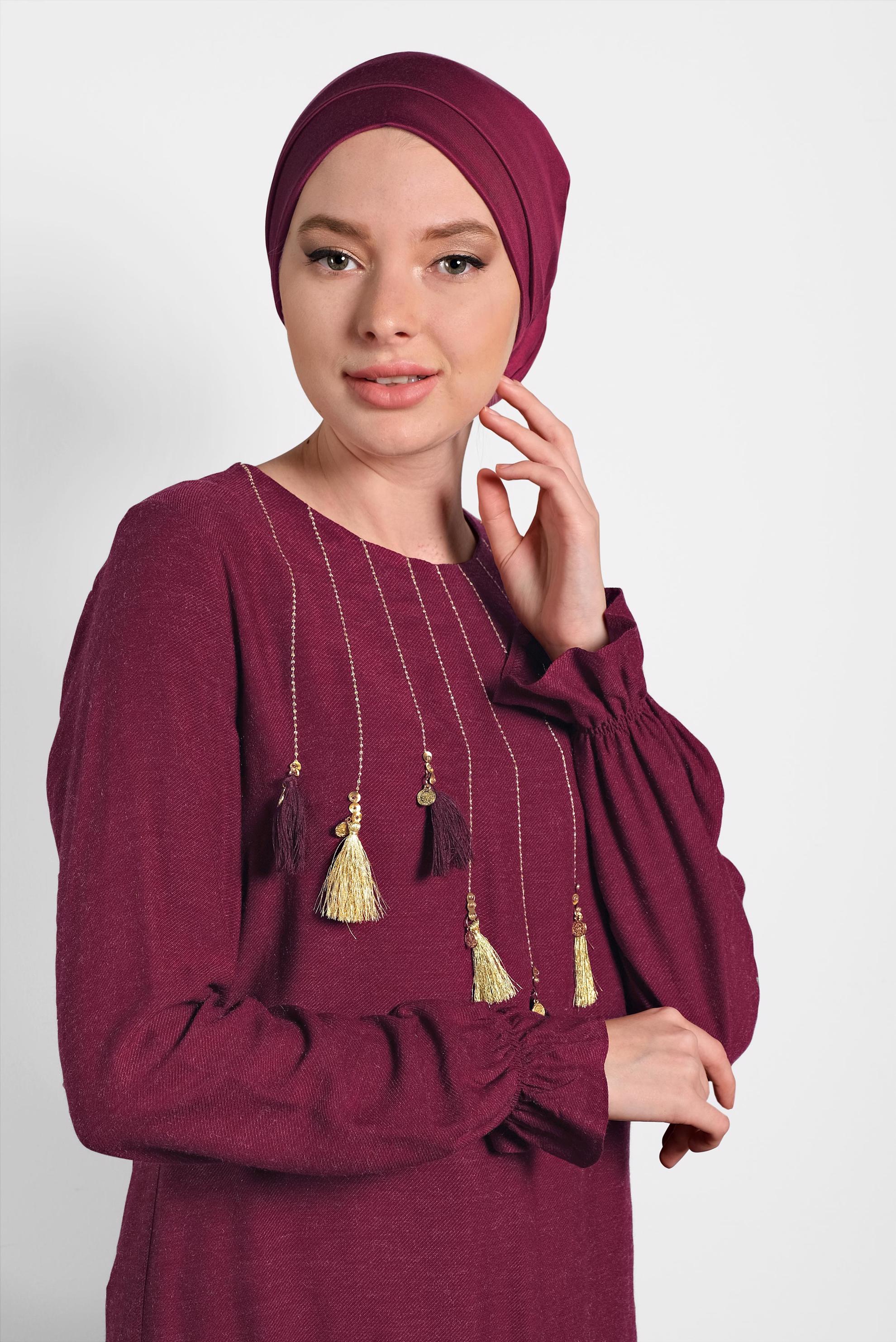 Tesettür giyim BORDO PÜSKÜLLÜ TUNİK 40290