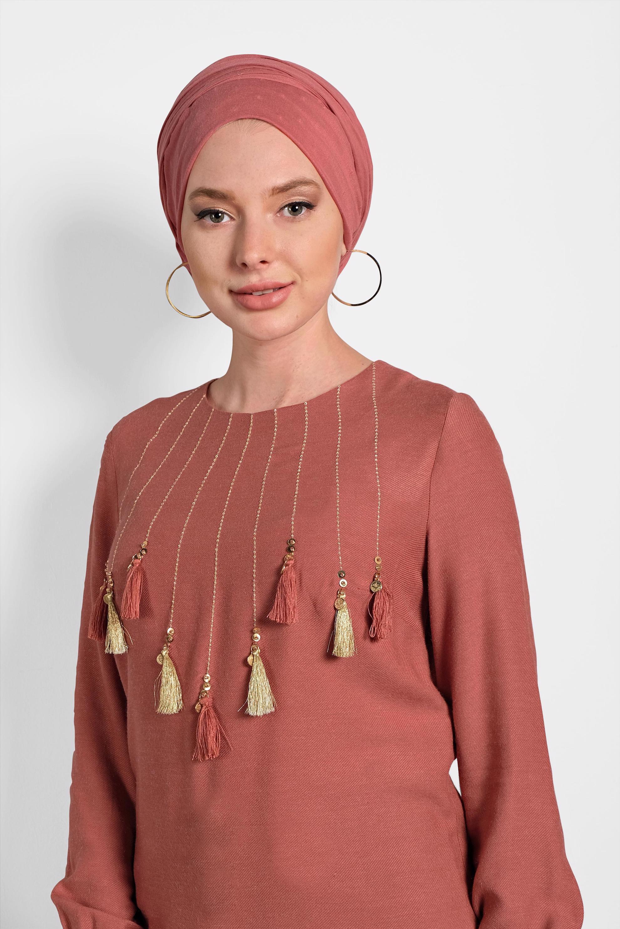 Tesettür giyim TURUNCU PÜSKÜLLÜ TUNİK 40290