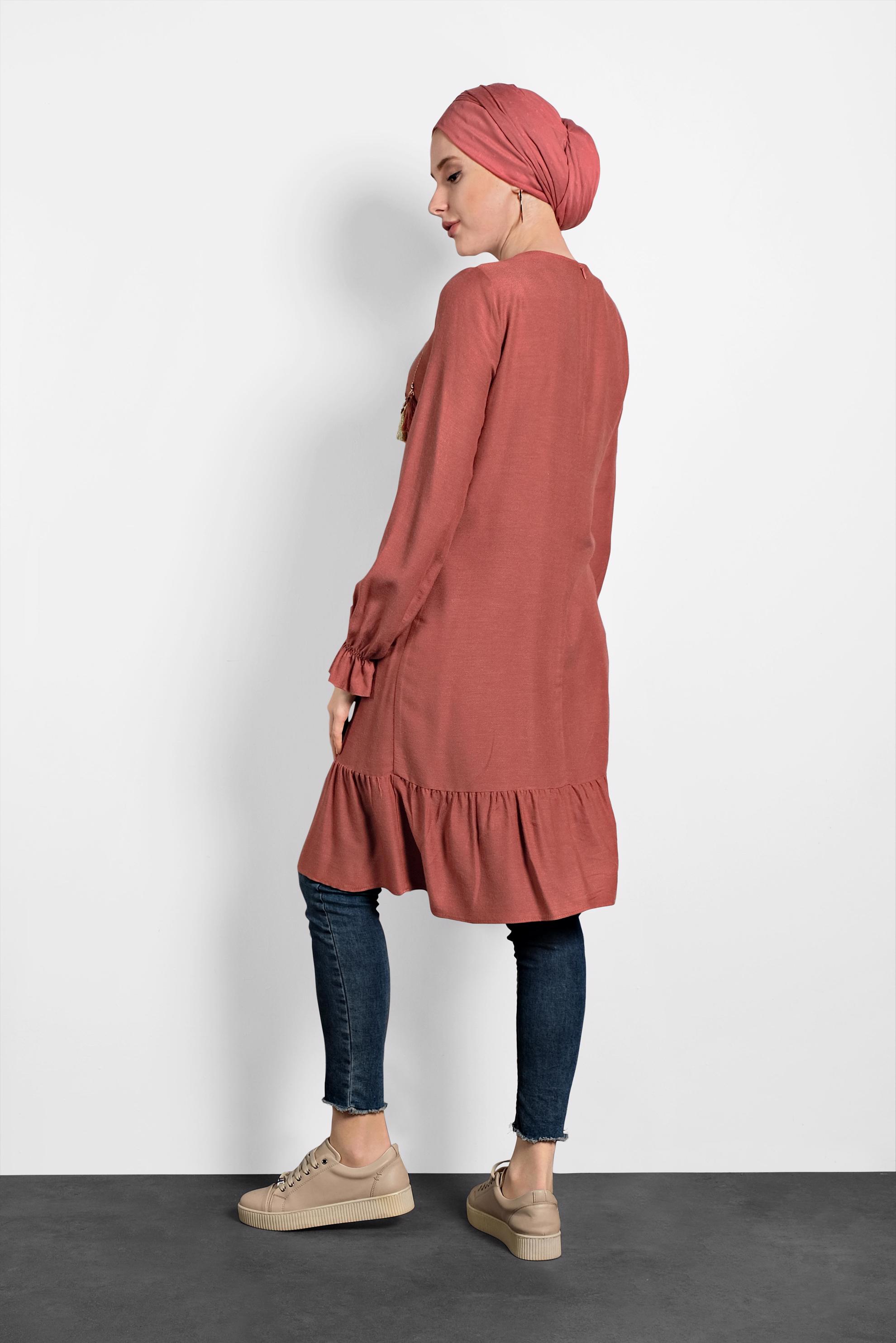Tesettür giyim TURUNCU PÜSKÜLLÜ TUNİK 40290