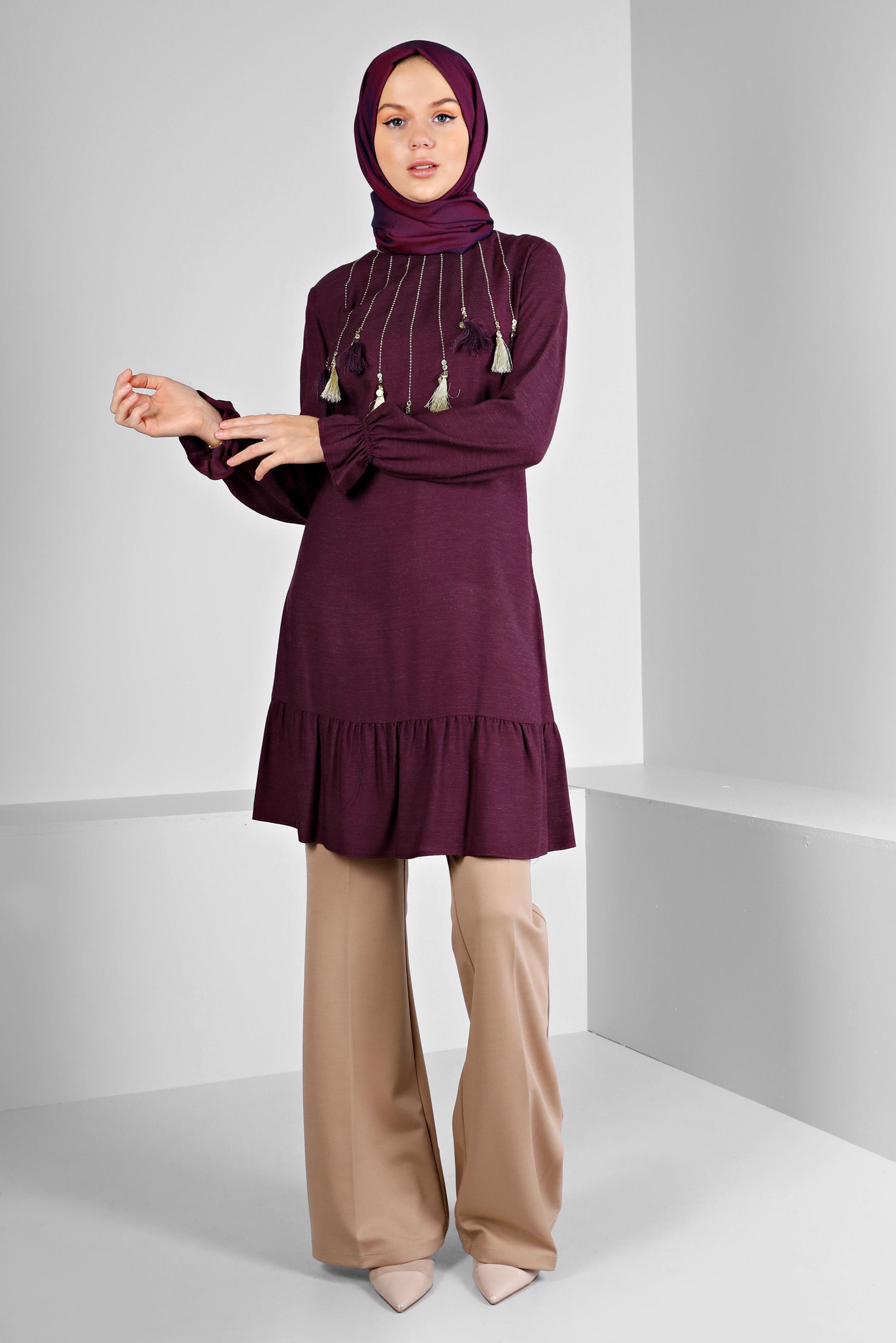 Tesettür giyim MOR PÜSKÜLLÜ TUNİK 40290