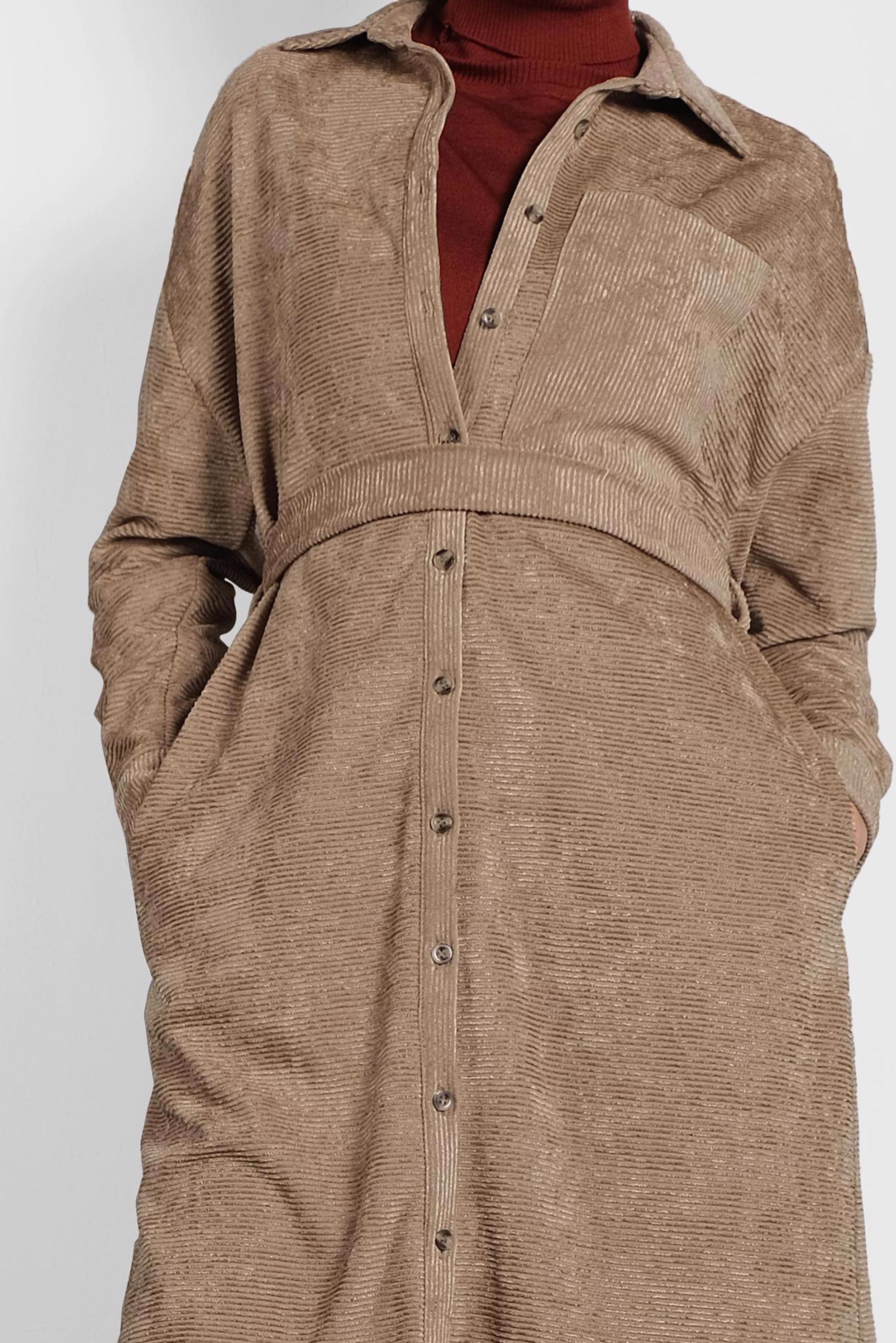 Tesettür giyim KAHVE KADİFE FİTİLLİ DÜĞMELİ TUNİK 40301