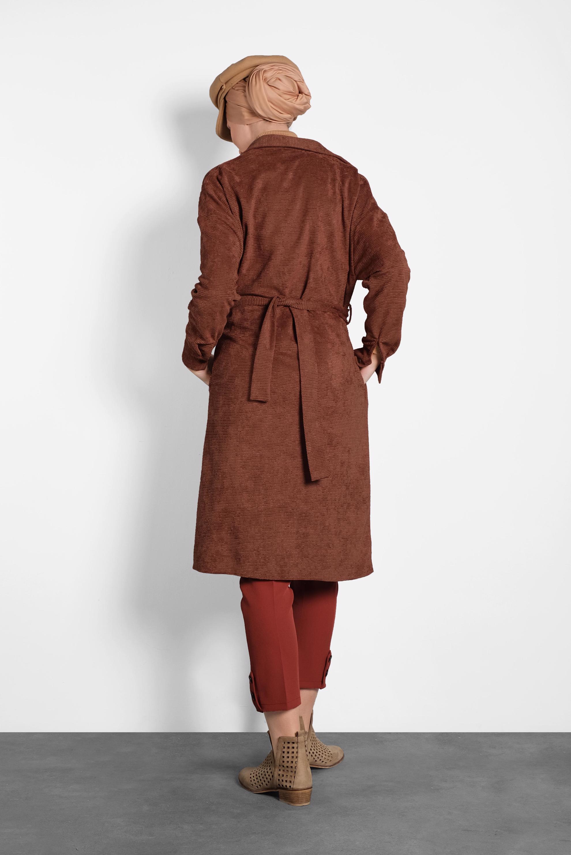 Tesettür giyim TURUNCU KADİFE FİTİLLİ DÜĞMELİ TUNİK 40301