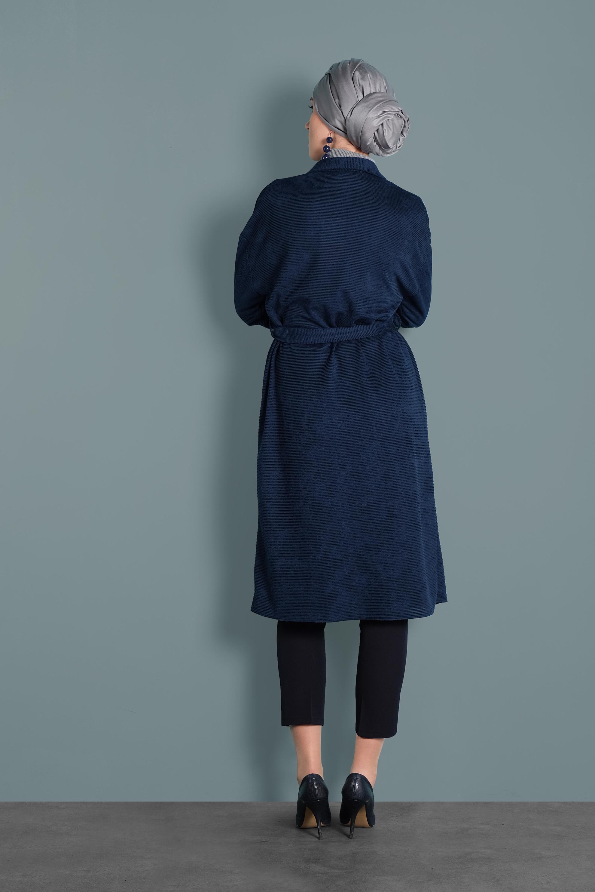 Tesettür giyim LACİVERT KADİFE FİTİLLİ DÜĞMELİ TUNİK 40301