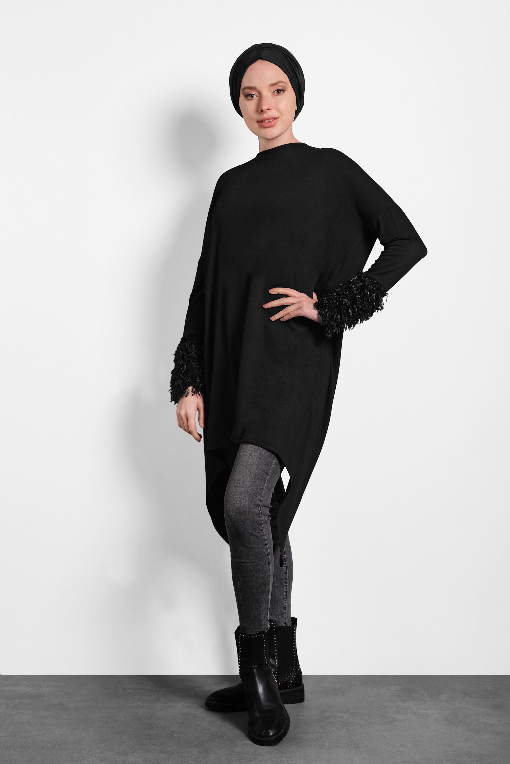 Tesettür giyim SİYAH ASİMETRİK KESİM TUNİK 40320