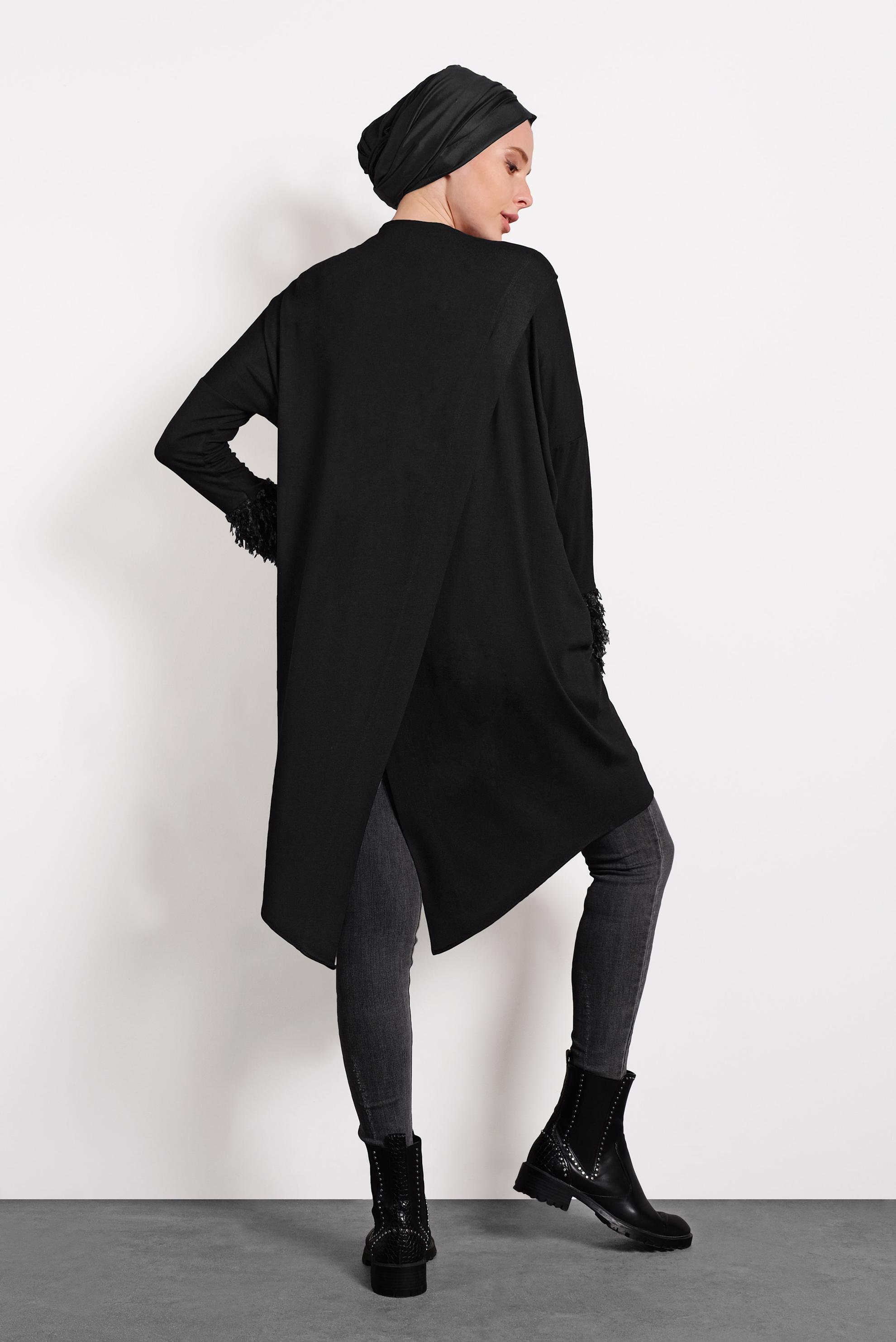 Tesettür giyim SİYAH ASİMETRİK KESİM TUNİK 40320