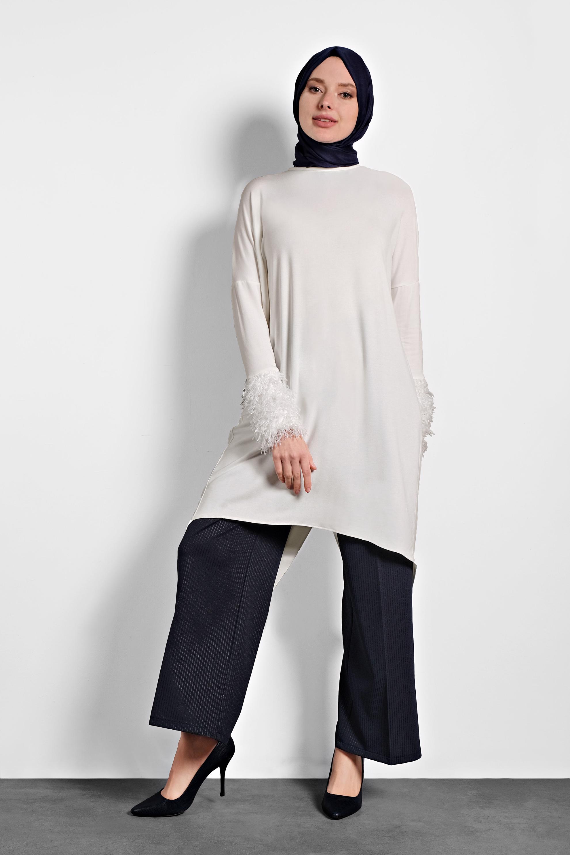 Tesettür giyim BEYAZ ASİMETRİK KESİM TUNİK 40320