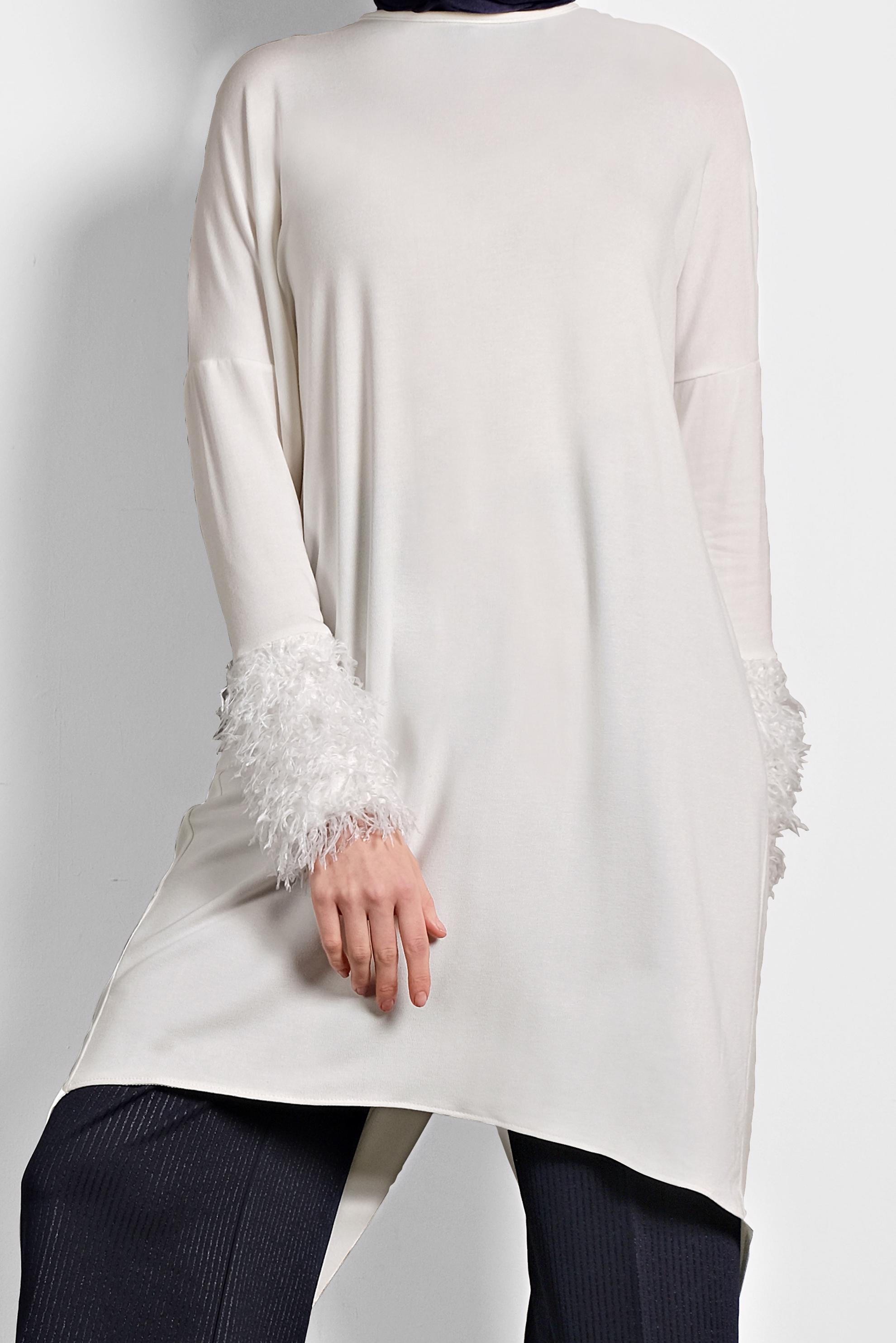 Tesettür giyim BEYAZ ASİMETRİK KESİM TUNİK 40320