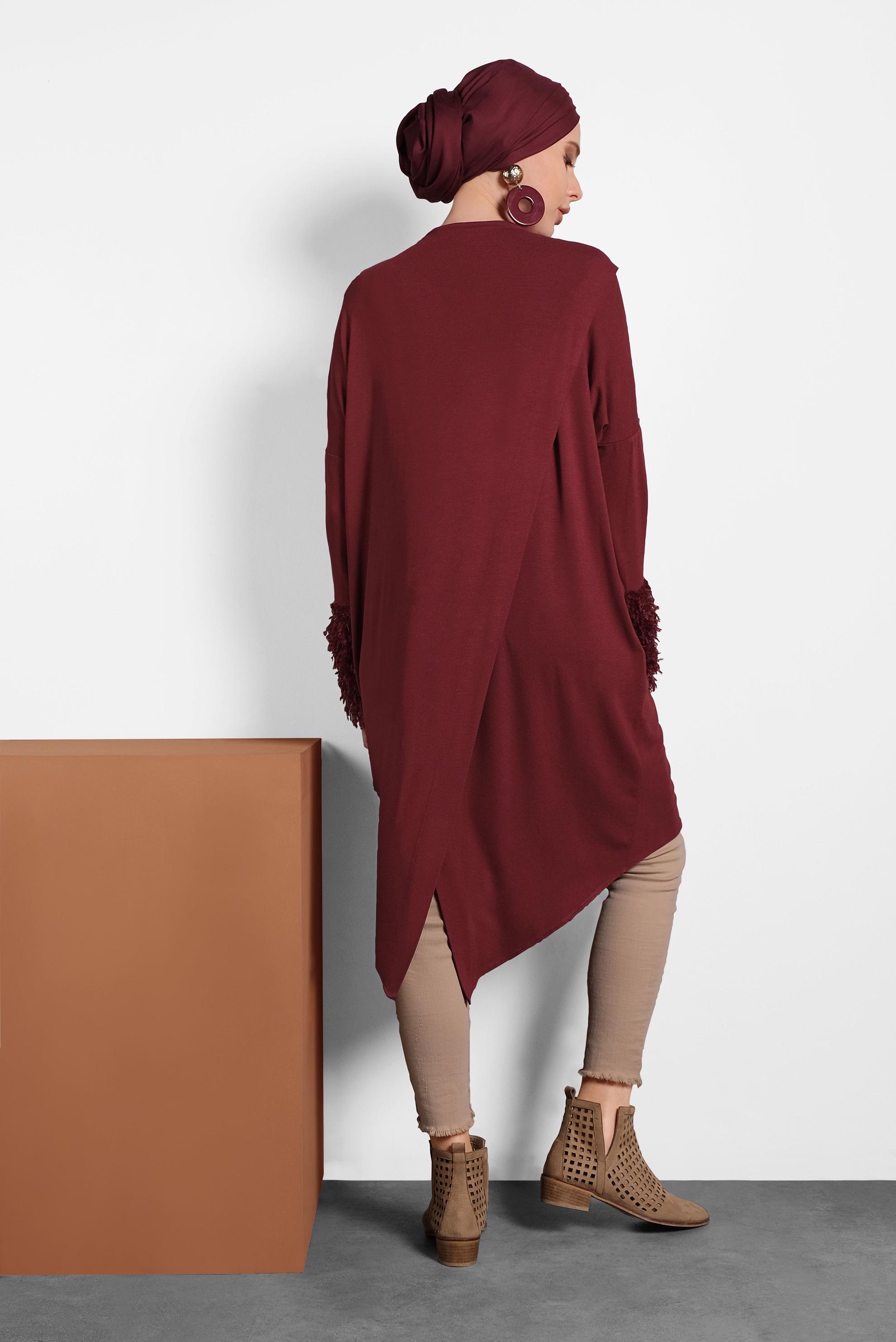 Tesettür giyim BORDO ASİMETRİK KESİM TUNİK 40320