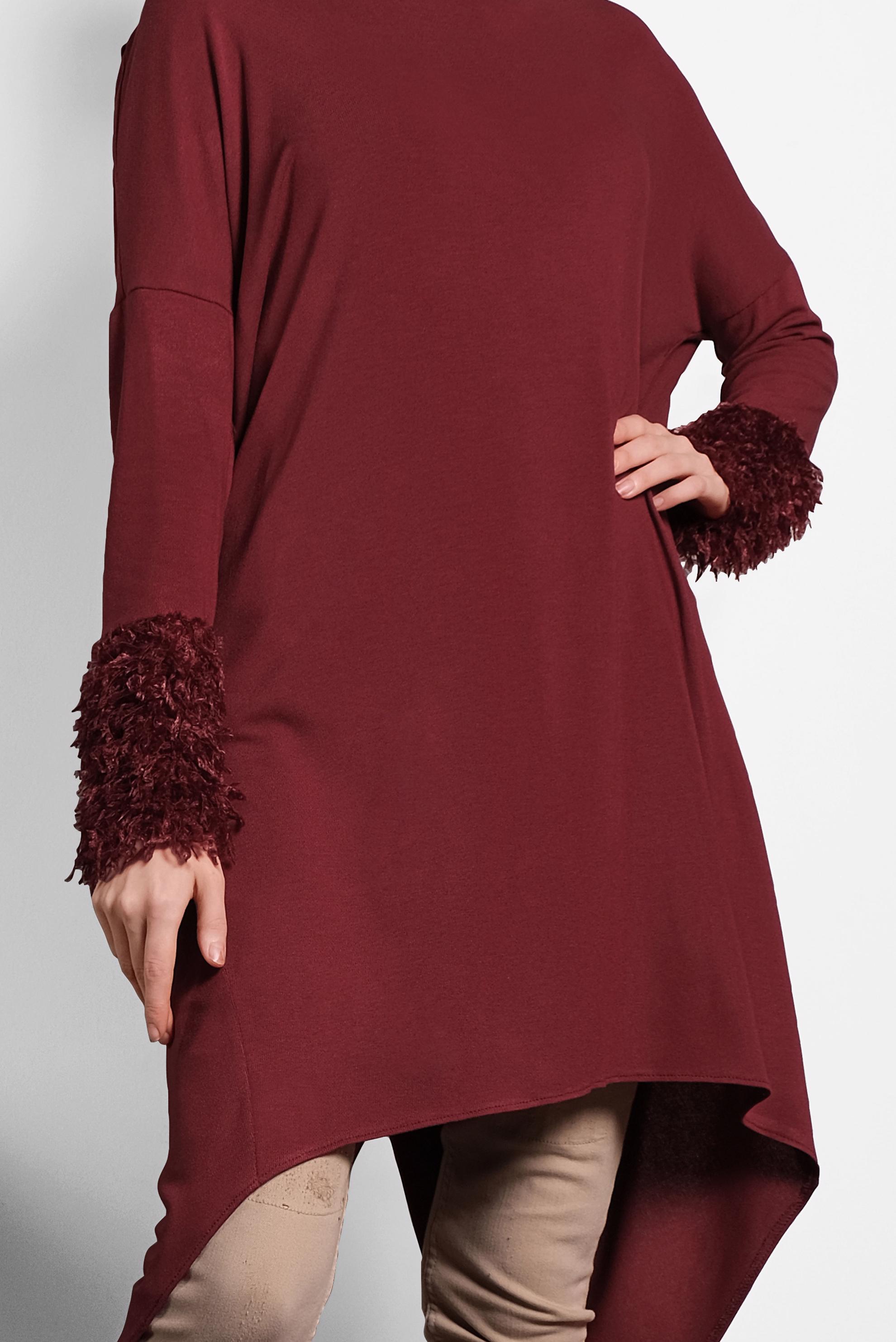 Tesettür giyim BORDO ASİMETRİK KESİM TUNİK 40320