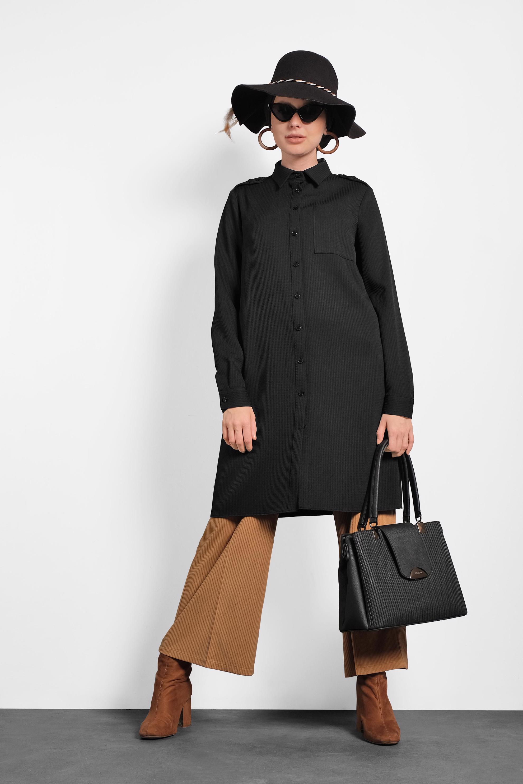 Tesettür giyim SİYAH BOYDAN DÜĞMELİ TUNİK 40373 