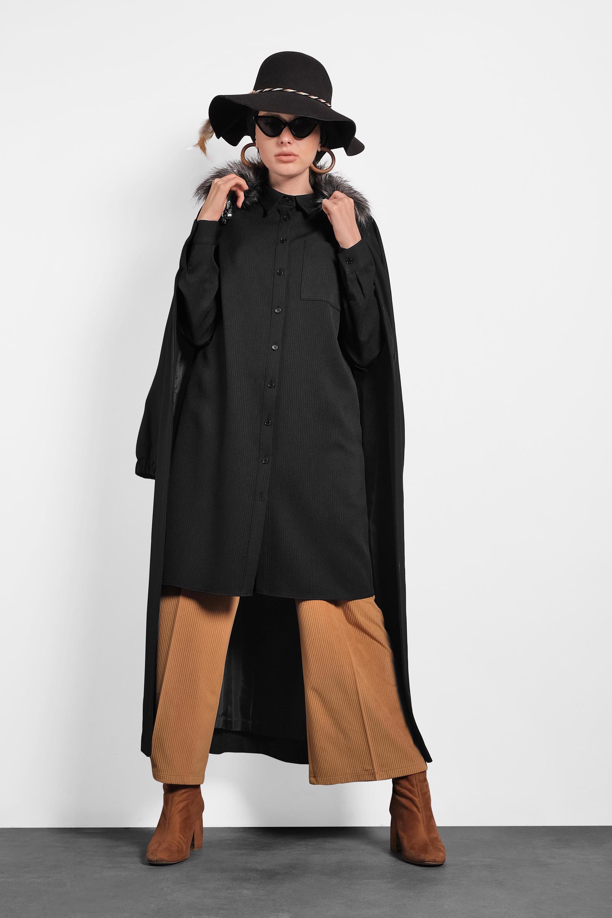 Tesettür giyim SİYAH BOYDAN DÜĞMELİ TUNİK 40373 