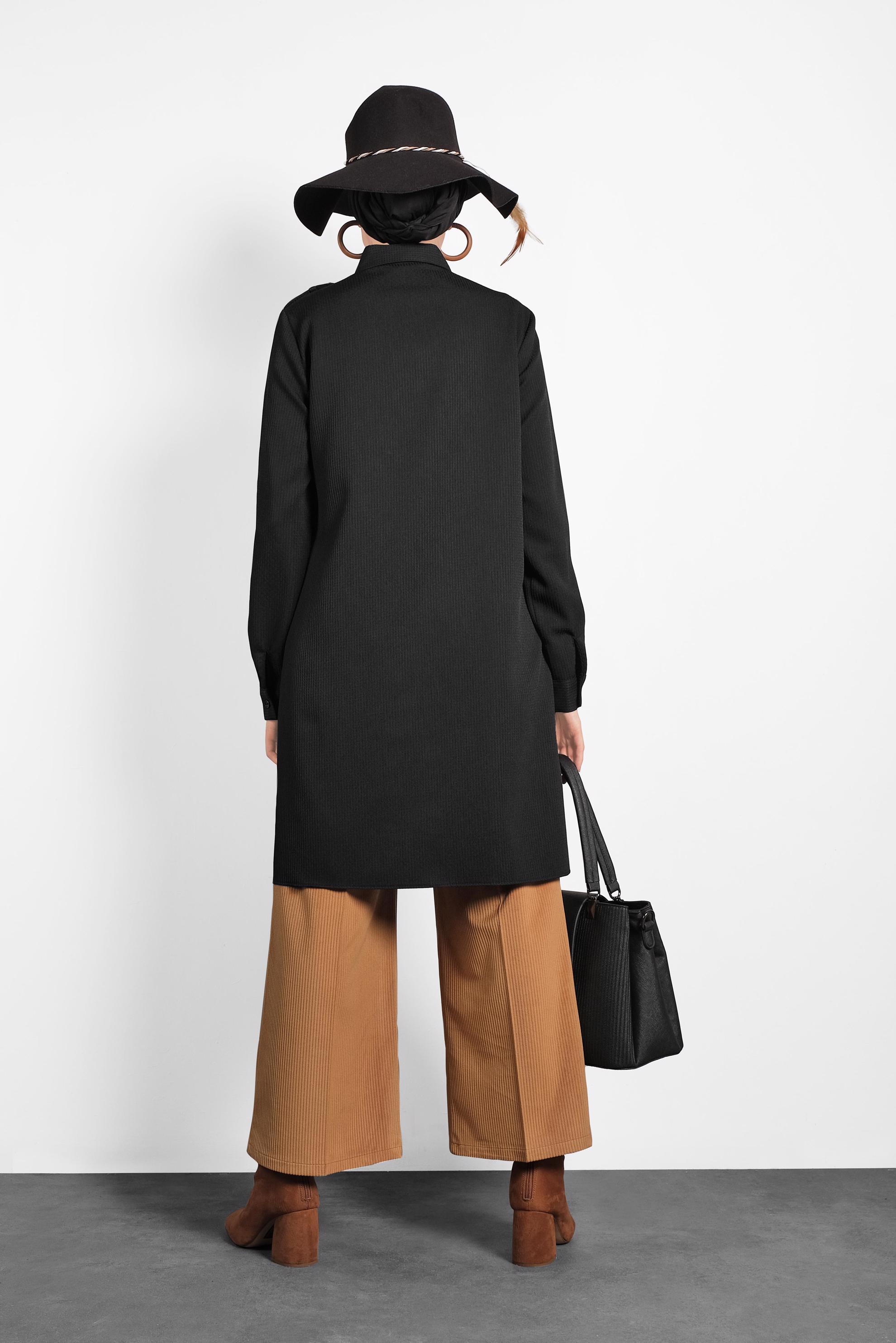 Tesettür giyim SİYAH BOYDAN DÜĞMELİ TUNİK 40373 