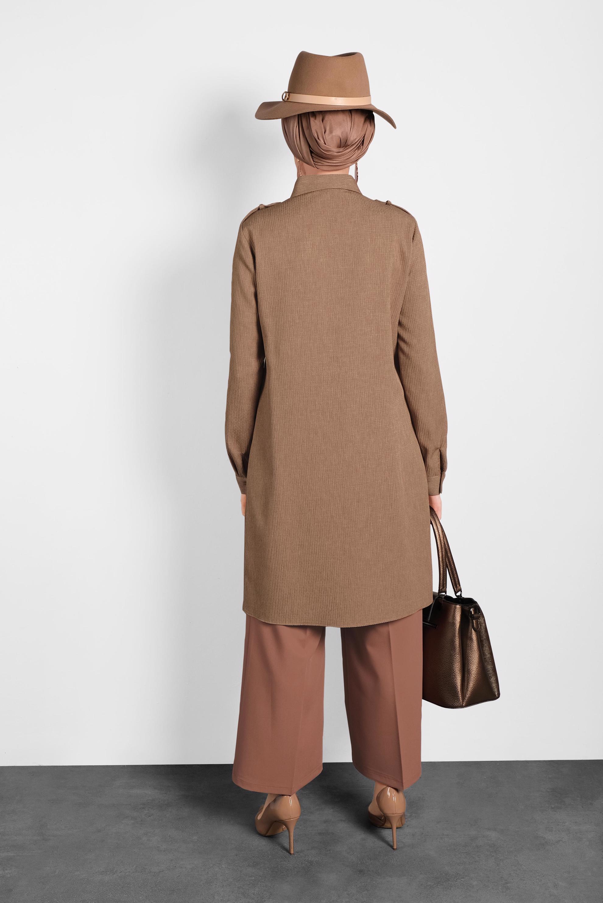 Tesettür giyim KAHVE BOYDAN DÜĞMELİ TUNİK 40373 