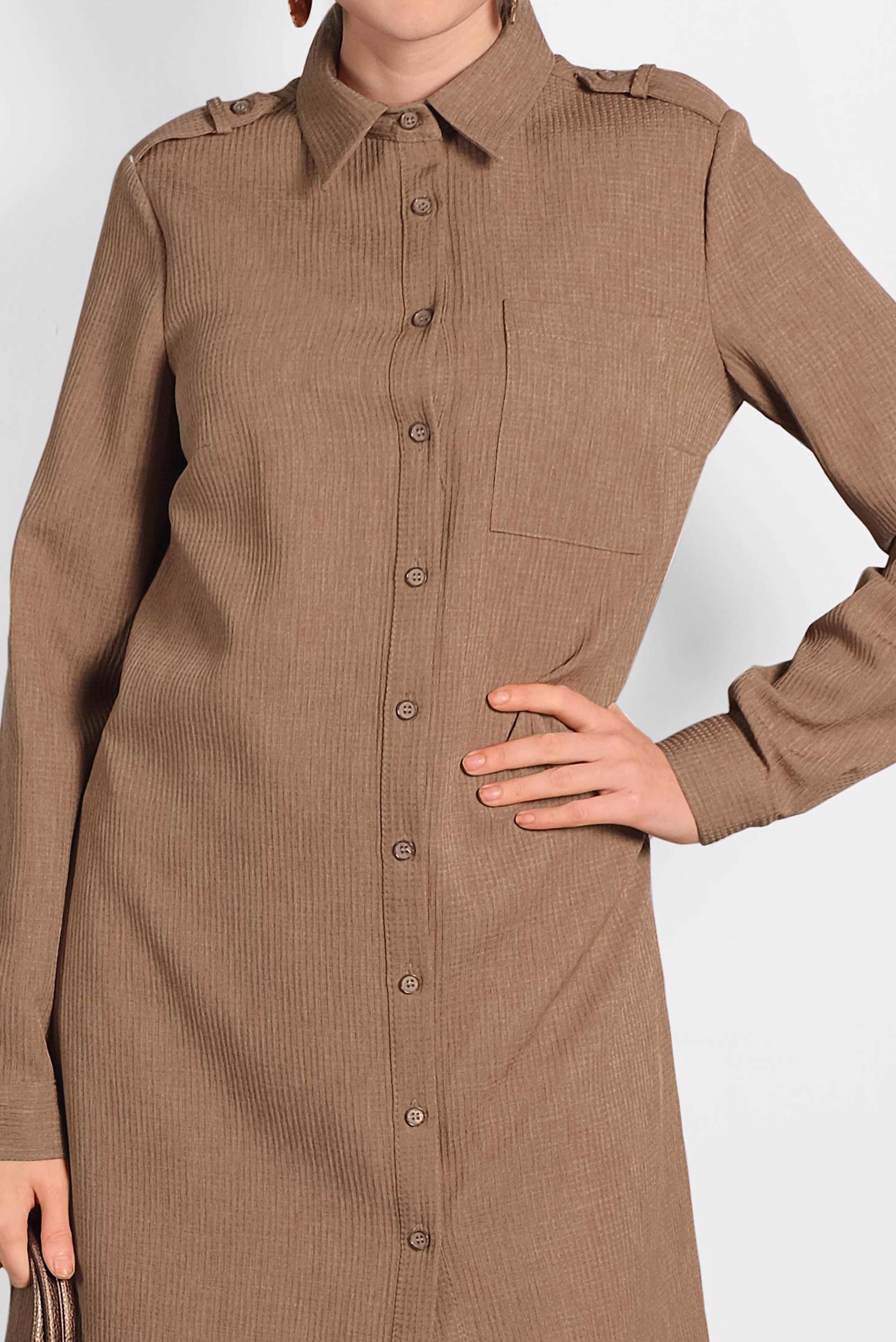 Tesettür giyim KAHVE BOYDAN DÜĞMELİ TUNİK 40373 