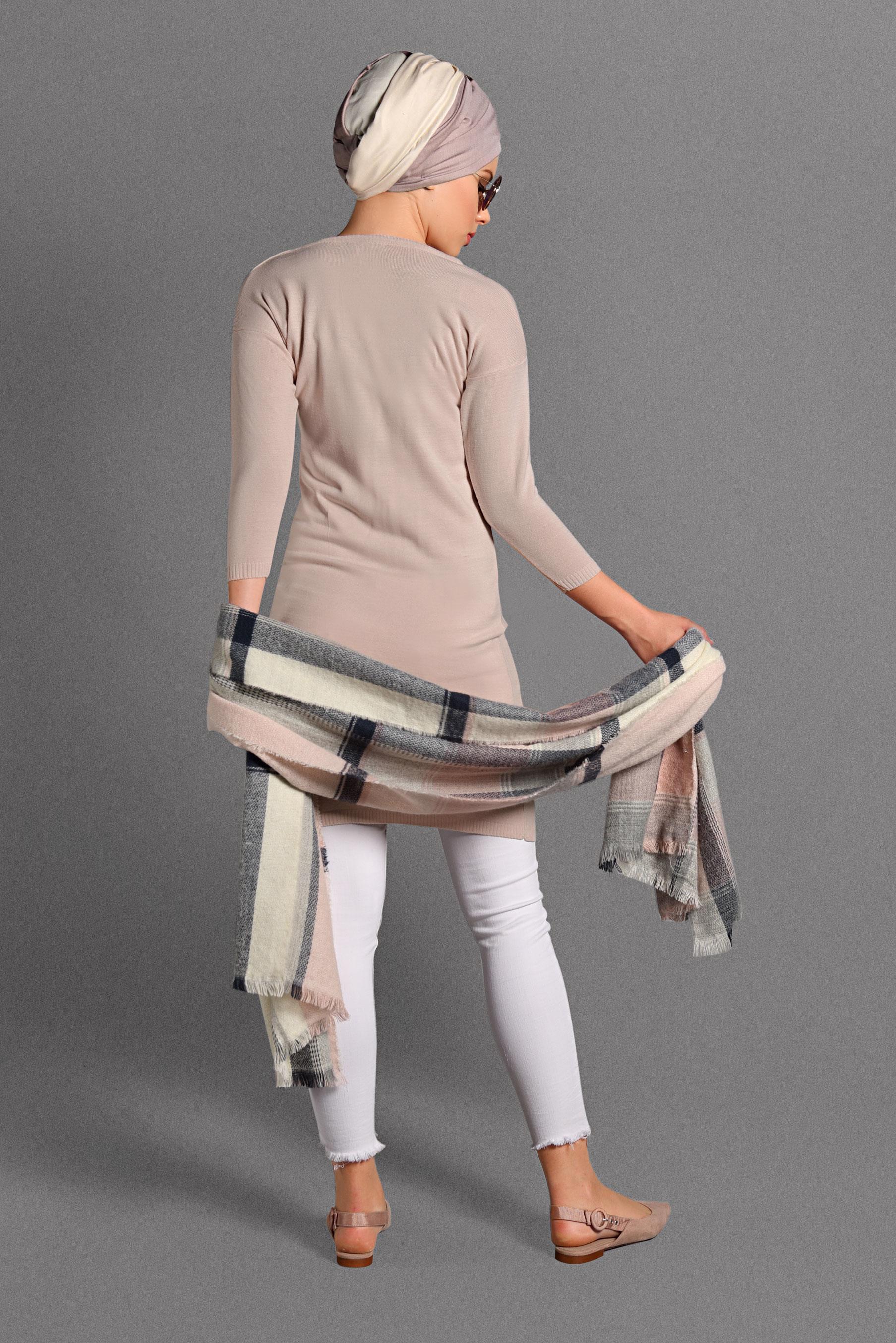 Tesettür giyim PUDRA CEPLİ TRİKO TUNİK 40424