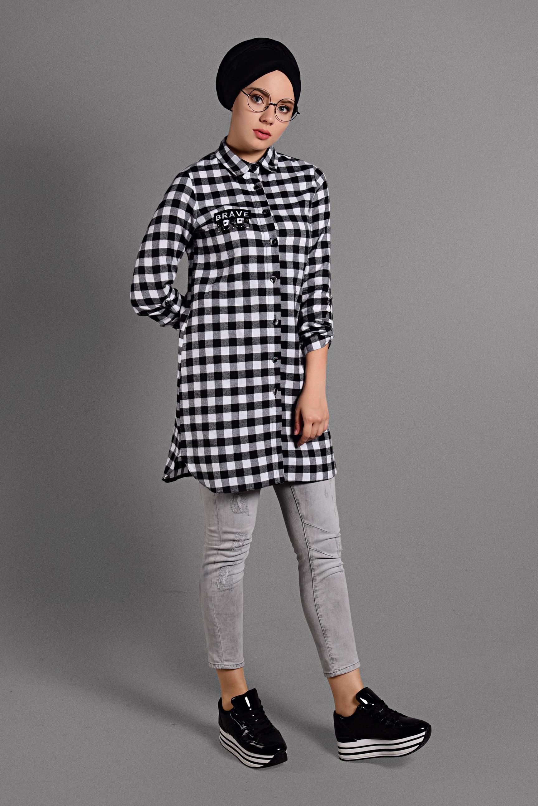 Hijab clothing BLACK PLAIDED TUNIC 4043 