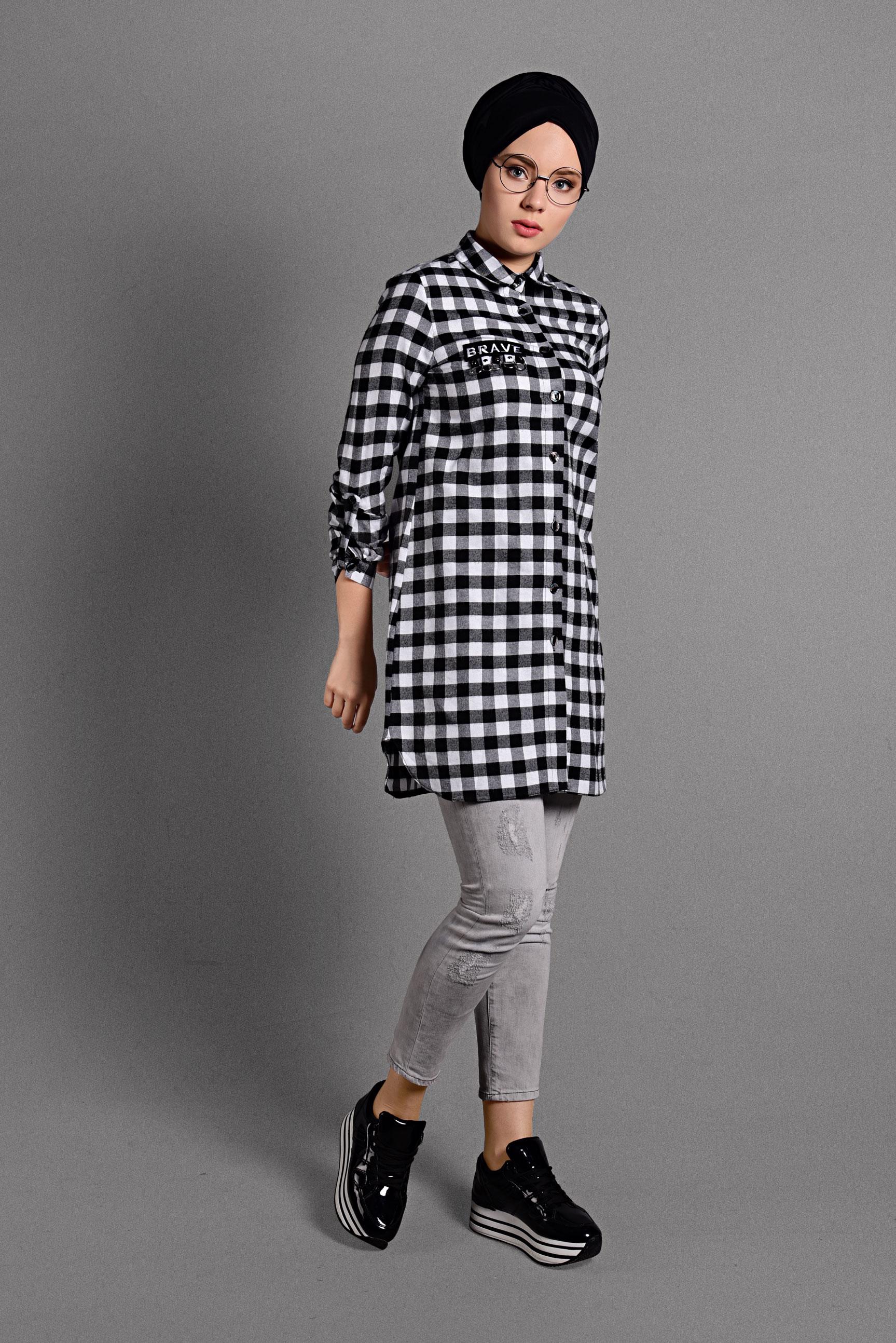 Hijab clothing BLACK PLAIDED TUNIC 4043 