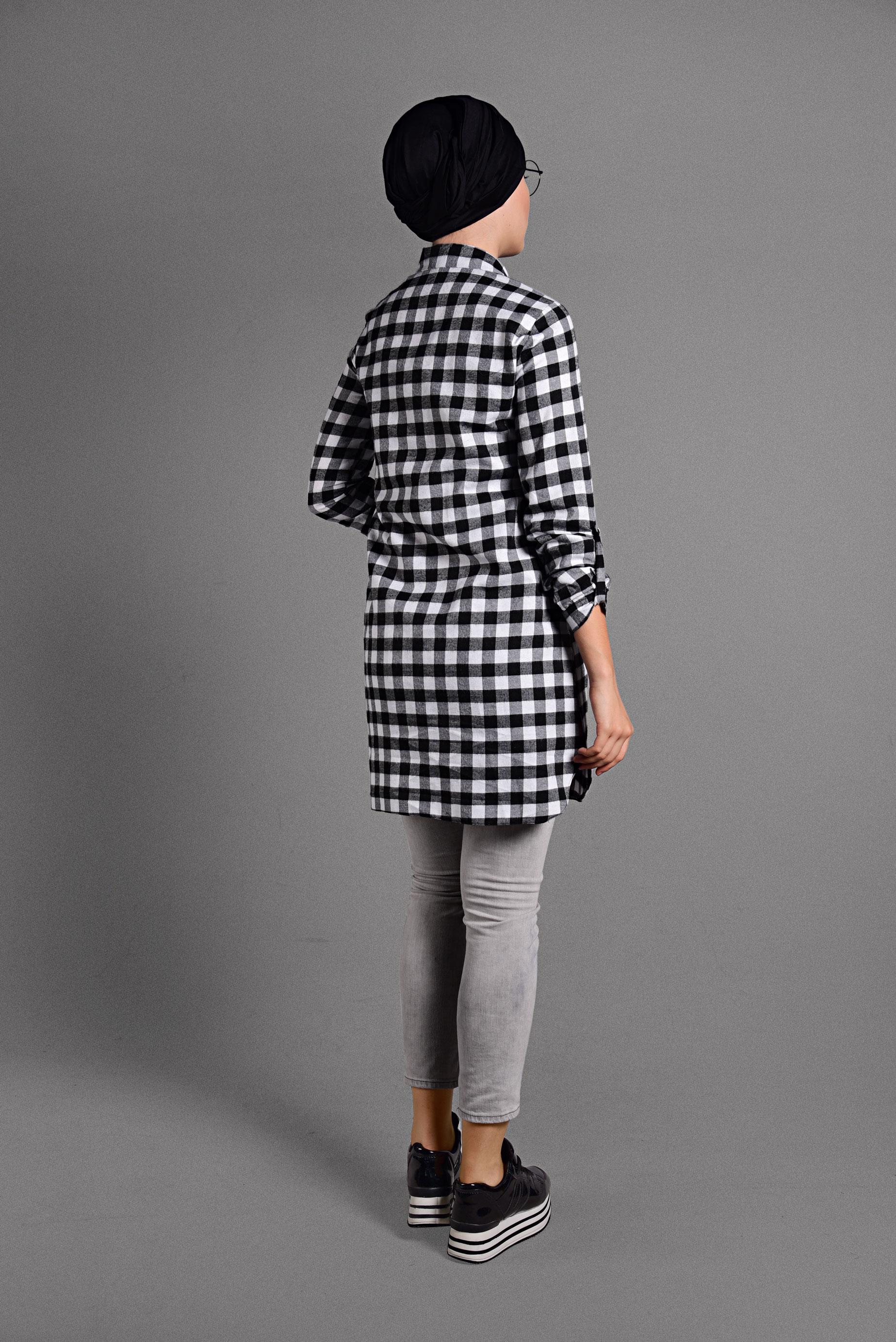 Hijab clothing BLACK PLAIDED TUNIC 4043 