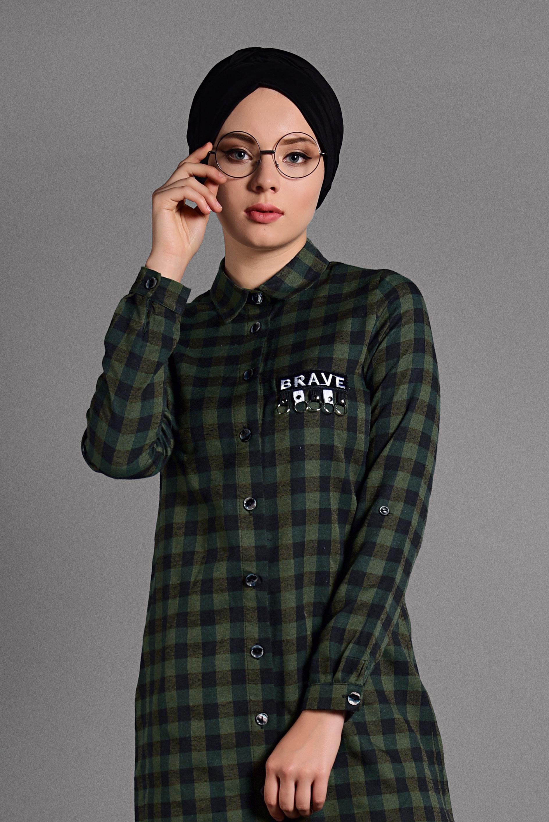 Hijab clothing KHAKI PLAIDED TUNIC 4043 