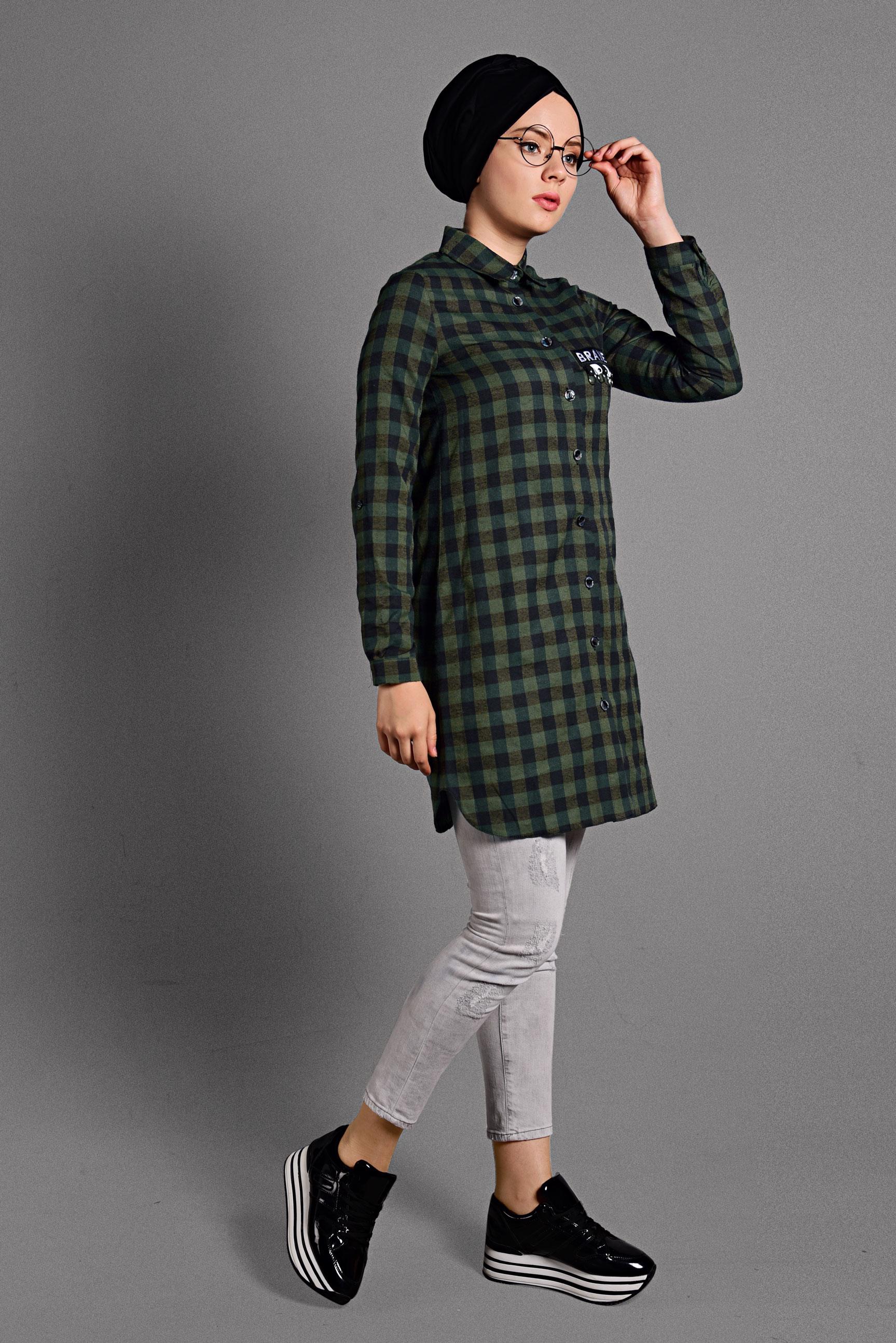 Hijab clothing KHAKI PLAIDED TUNIC 4043 