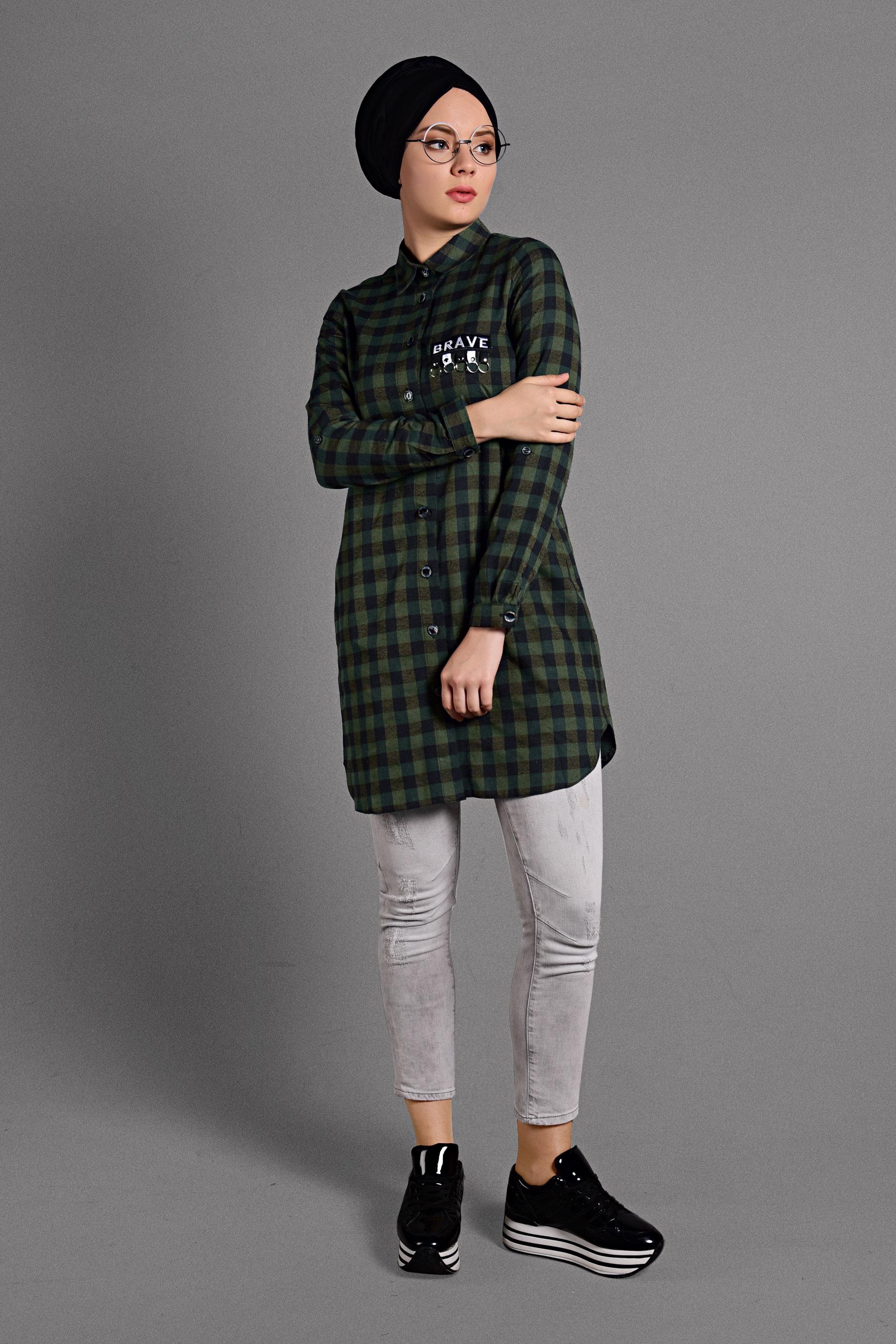 Hijab clothing KHAKI PLAIDED TUNIC 4043 