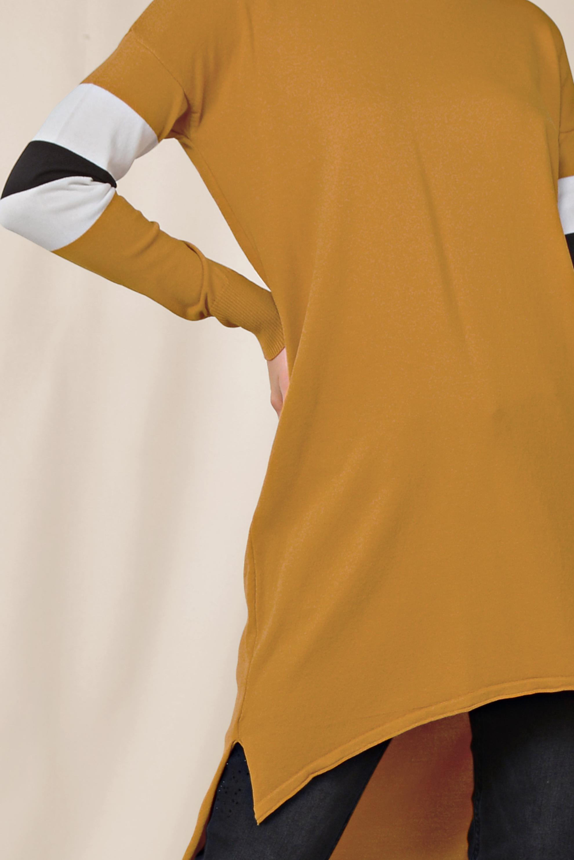 Tesettür giyim SARI YANLARI YIRTMAÇLI TUNİK 4140 