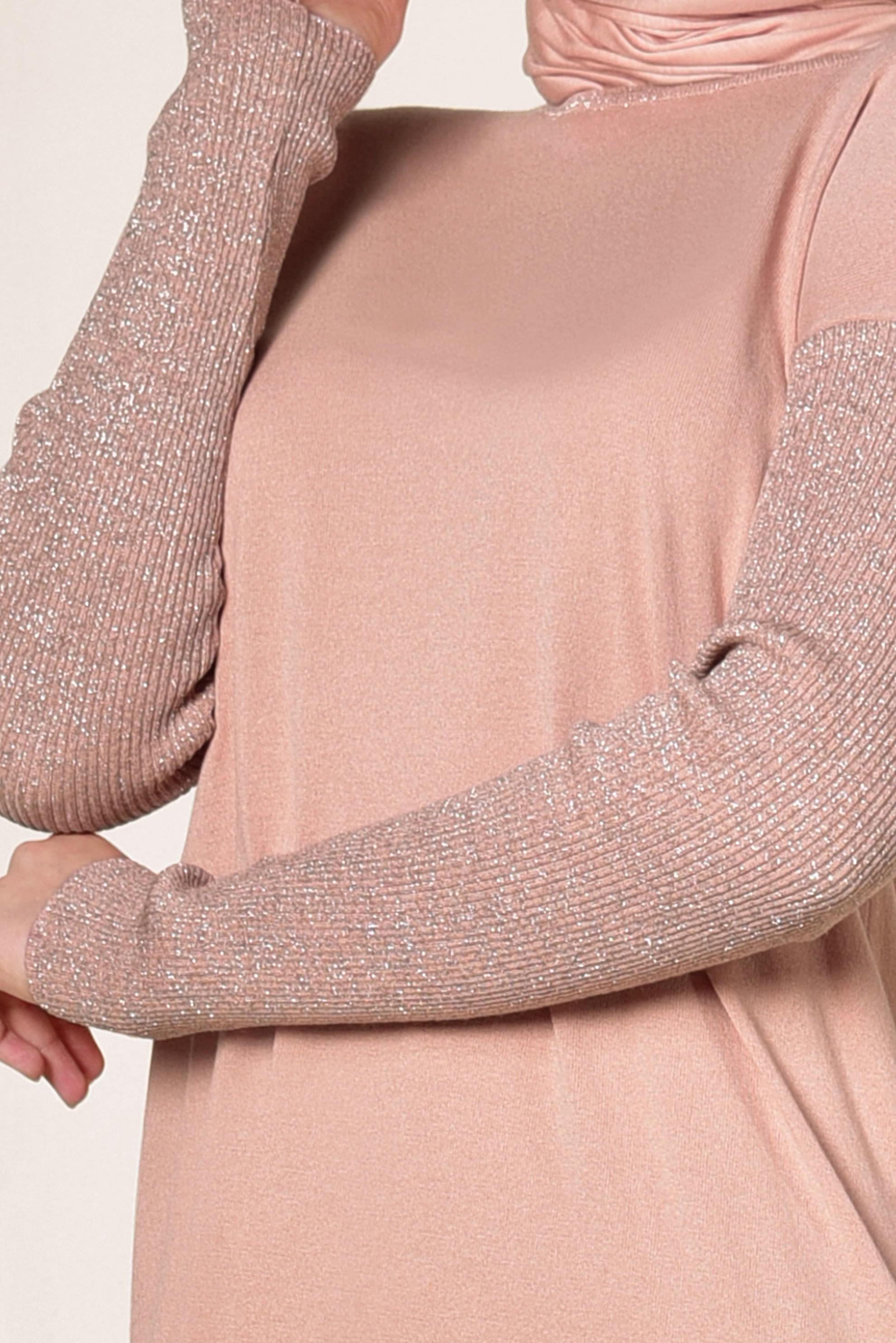 Tesettür giyim PUDRA YANLARI YIRTMAÇLI SİMLİ TUNİK 4523