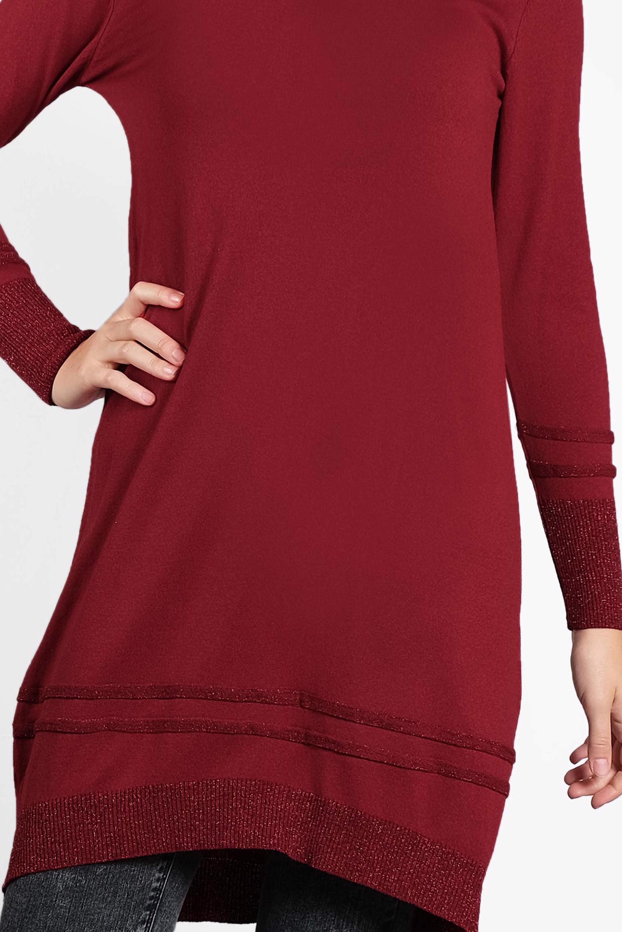 Tesettür giyim KIRMIZI SİM DETAYLI TRİKO TUNİK 4524