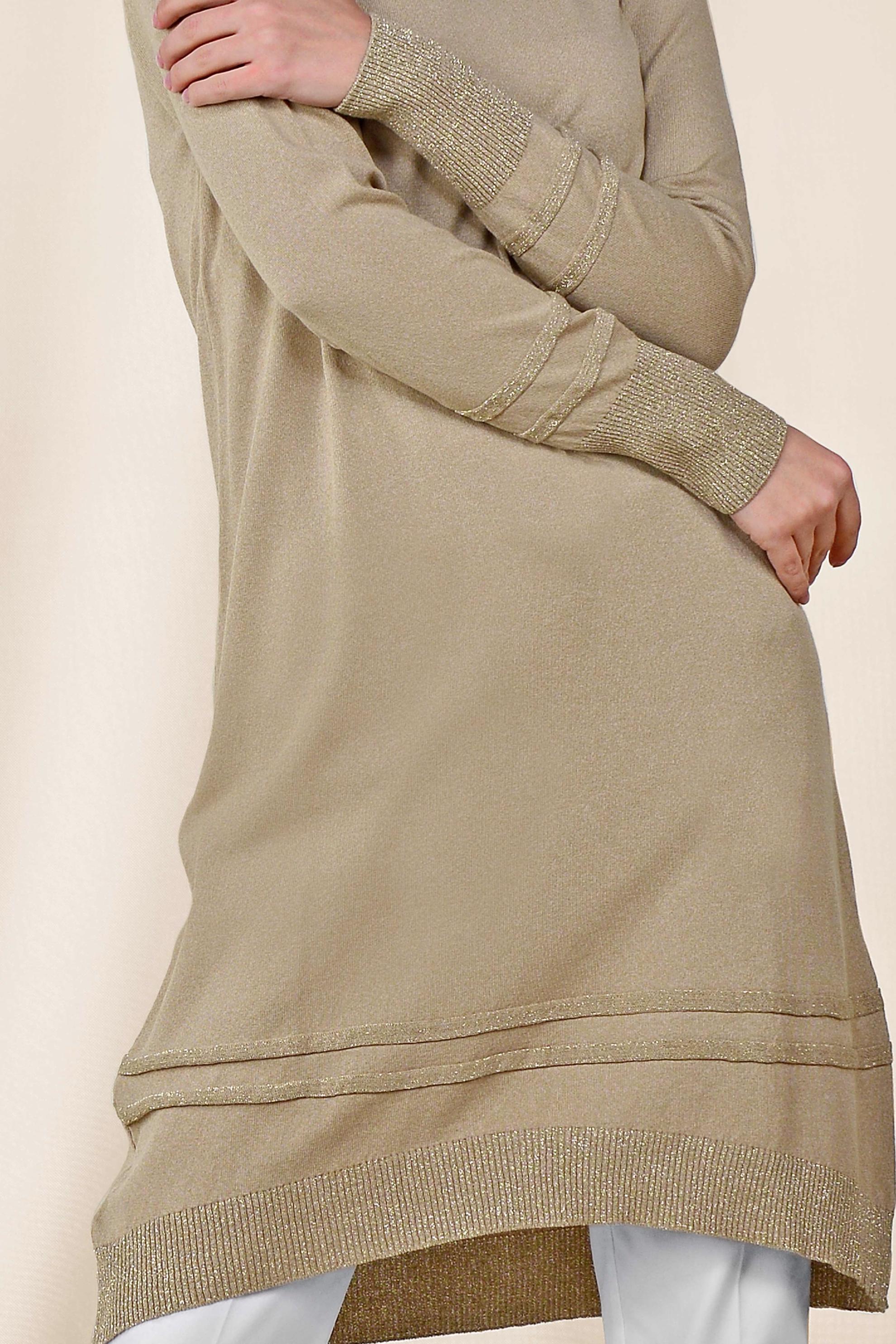 Tesettür giyim BEJ SİM DETAYLI TRİKO TUNİK 4524