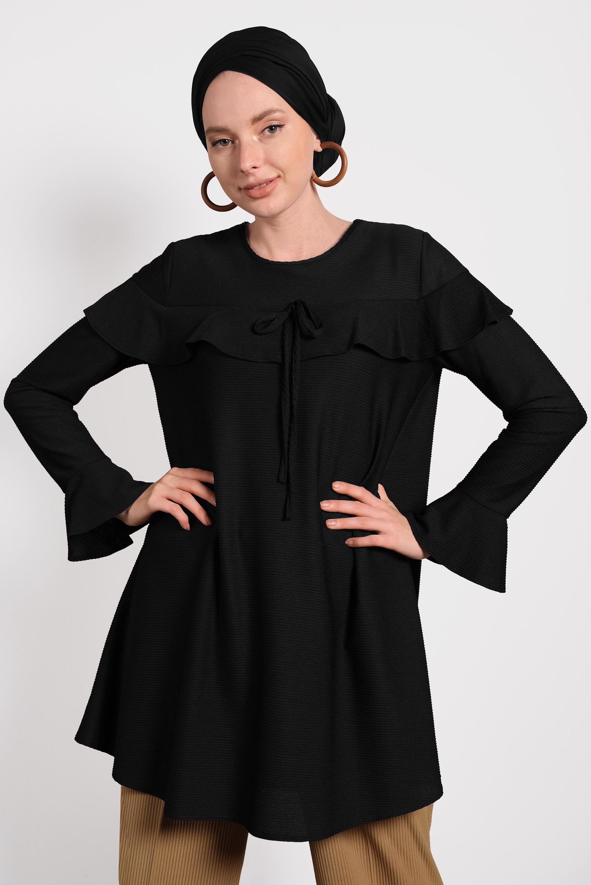 Hijab clothing BLACK FLOUNCE TUNIC 40269-1 