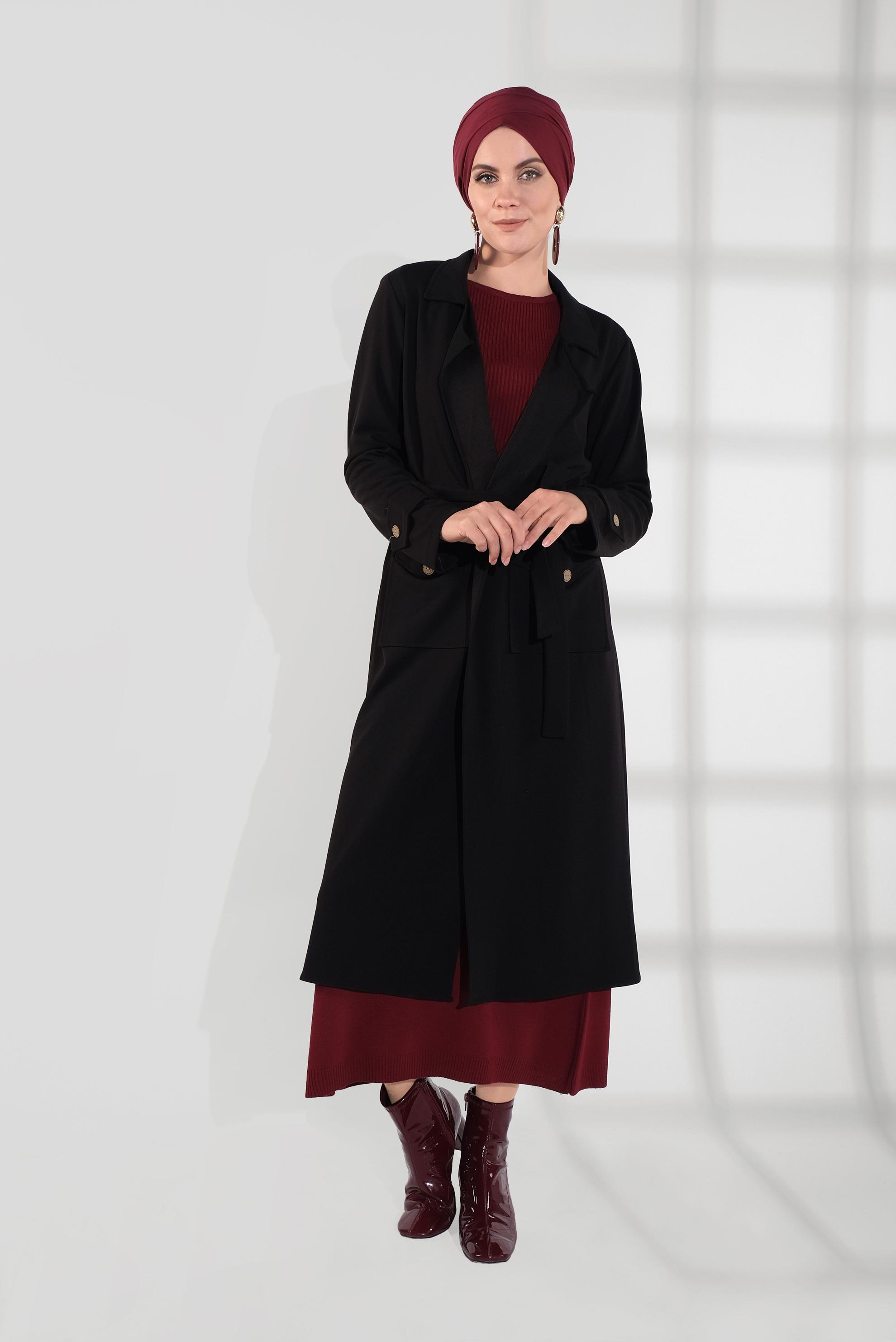 Hijab clothing BLACK CORDUROY TRENCH-COAT 4030  