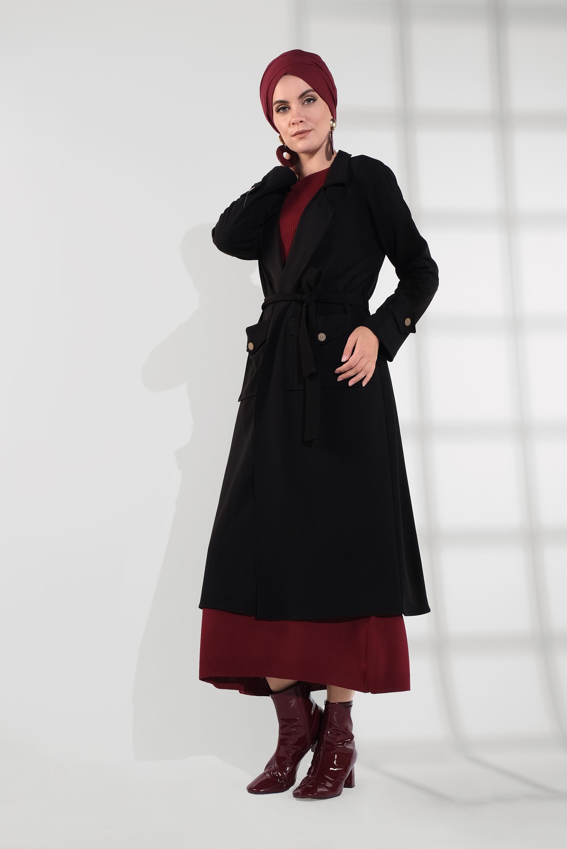 Hijab clothing BLACK CORDUROY TRENCH-COAT 4030  