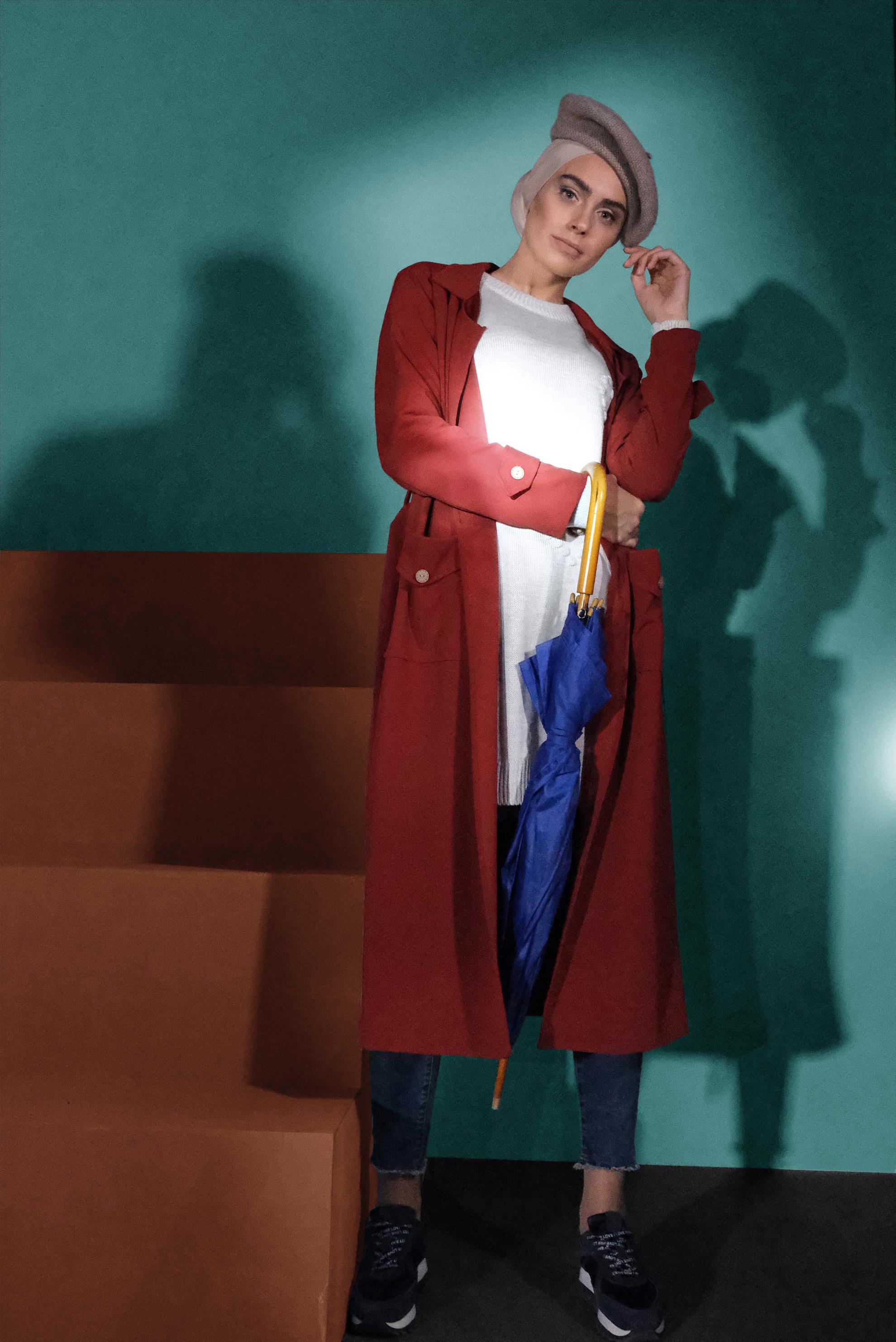 Hijab clothing ORANGE CORDUROY TRENCH-COAT 4030  